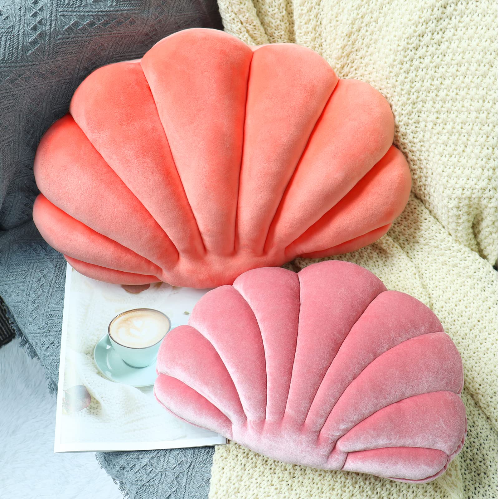 3D Velvet Seashell Pillow - Soft Ocean-Themed Decorative Throw Pillow for Bed, Couch, Sofa & Chair (18x13 Inches) | Perfect for Coastal Decor, Beach House & Nautical Nursery Room