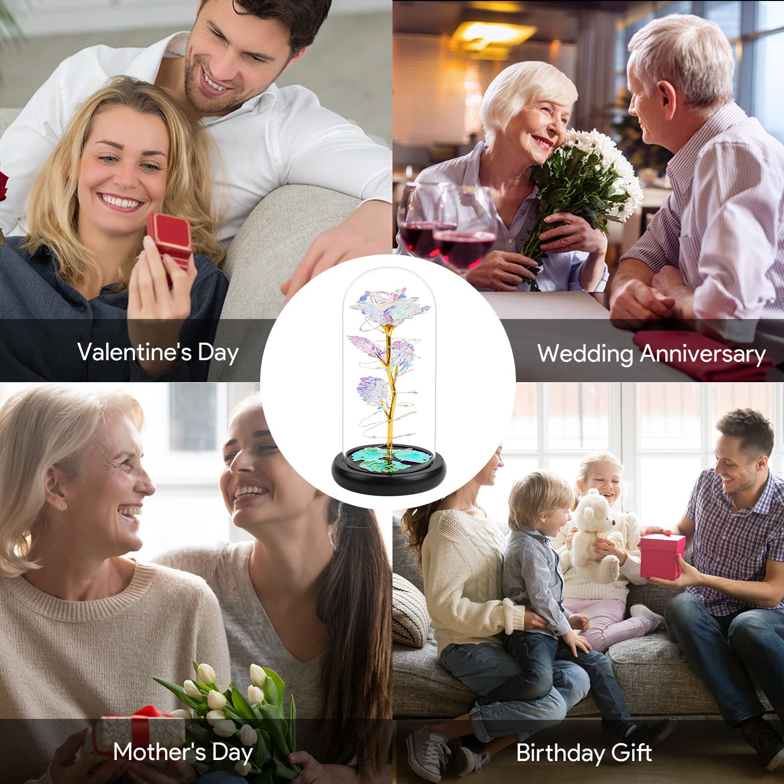 Eternal Galaxy Rose in Glass Dome - Unique Forever Flower Gift for Women, Girlfriend, Wife, Mom, Grandma - Perfect for Valentine's Day, Mother's Day, Birthday & Anniversaries - Romantic Home Decor & Special Occasion Gift