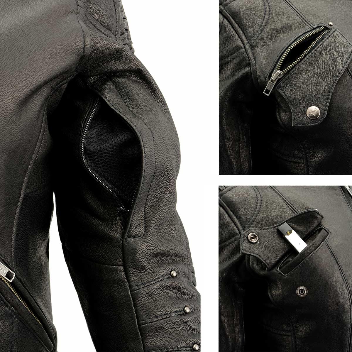 Milwaukee Leather MLL2571 Women's Black Crinkled Arm Lightweight Racer Jacket - Stylish Motorcycle & Casual Wear for Women