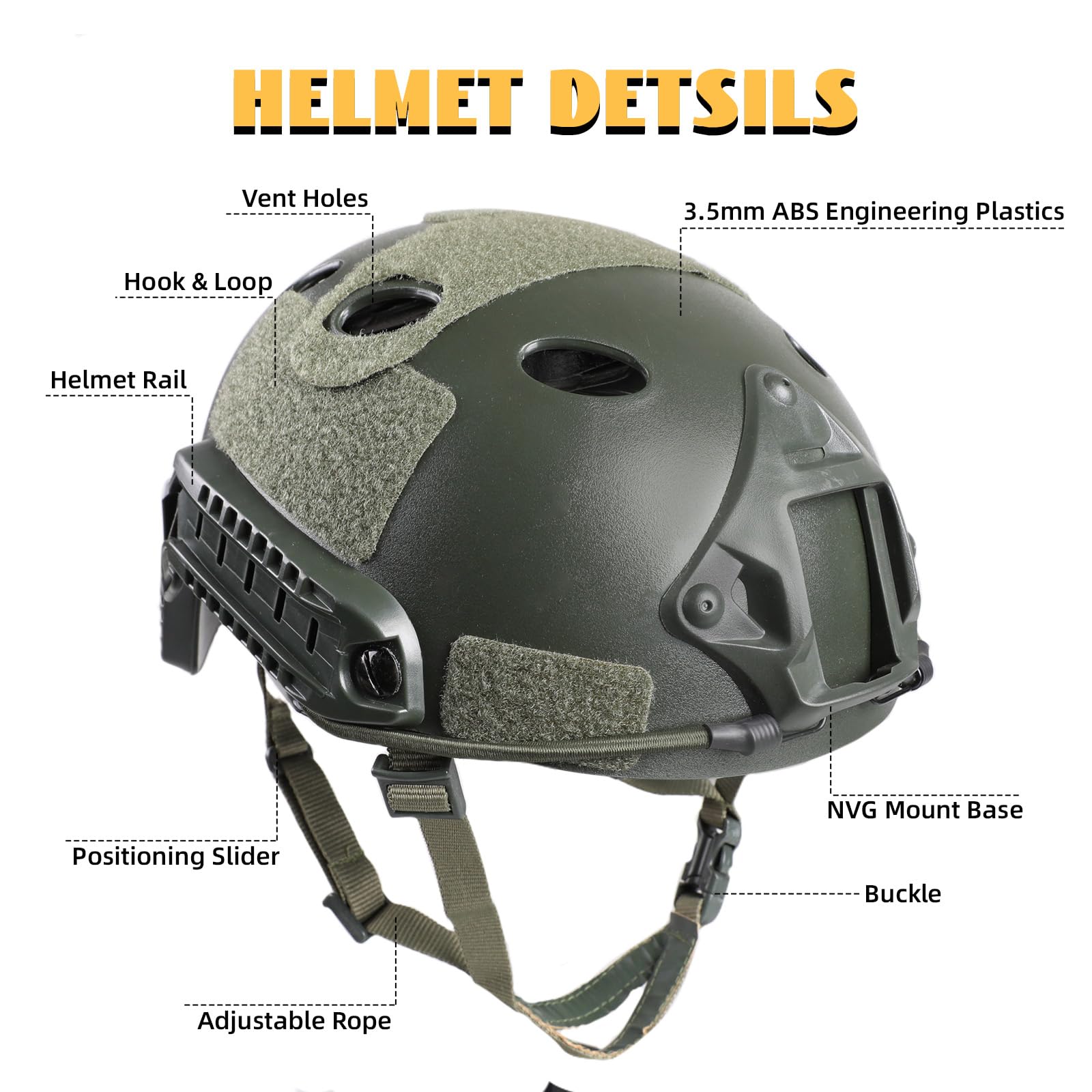 Adjustable Tactical Helmet with Helmet Cover - PJ Style Military Helmet for Airsoft, Hunting & Shooting | Lightweight Protective Gear with NVG Mount for Outdoor Activities & Cosplay