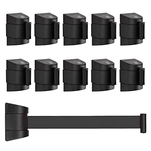 DuraSteel Guardian 2.0 Retractable Wall Mount Caution Belt - 6.5 Ft Heavy Duty Black Safety Belt with ABS Casing - Indoor/Outdoor Crowd Control Barrier, Do Not Cross Tape, Line Divider (10 Pack) - Perfect for Events, Construction Sites & Public Safety Areas