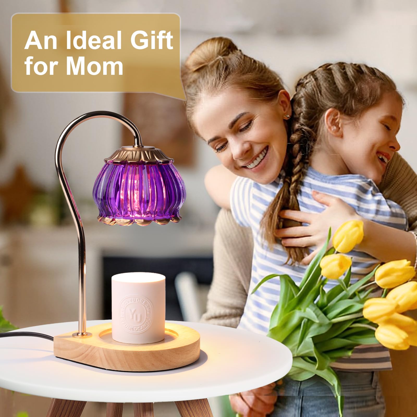 Electric Candle Warmer Lamp with Timer - Dimmable LED Lantern for Wax Melts & Fragrance Oils - Perfect for Home Decor, Gifts for Women, Housewarming - Ideal for Bedroom, Living Room, Bathroom (Purple)