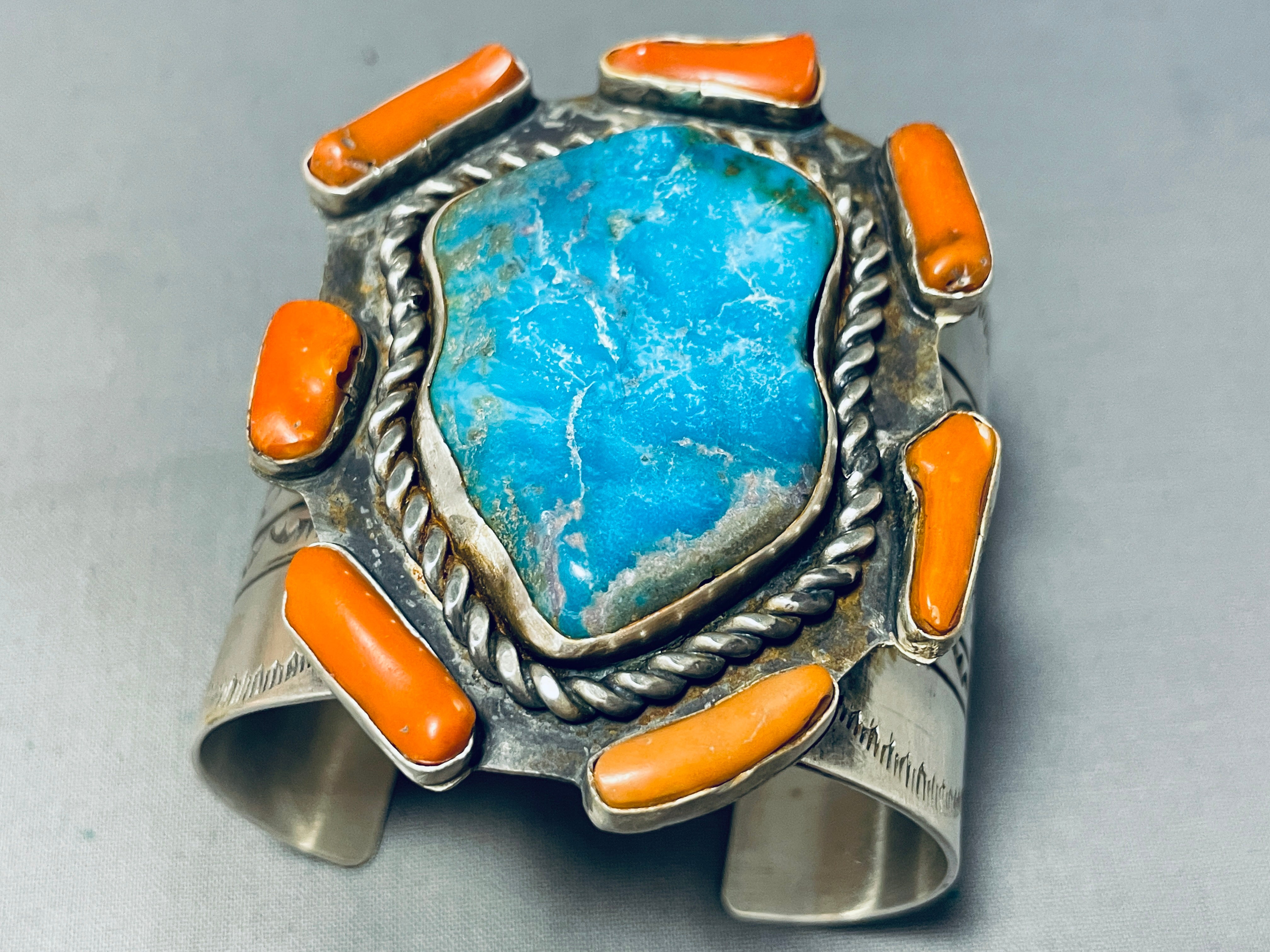 143g Stunning Native American Navajo Turquoise Coral Sterling Silver Bracelet - Perfect for Boho Fashion, Gift Giving & Spiritual Jewelry Collection