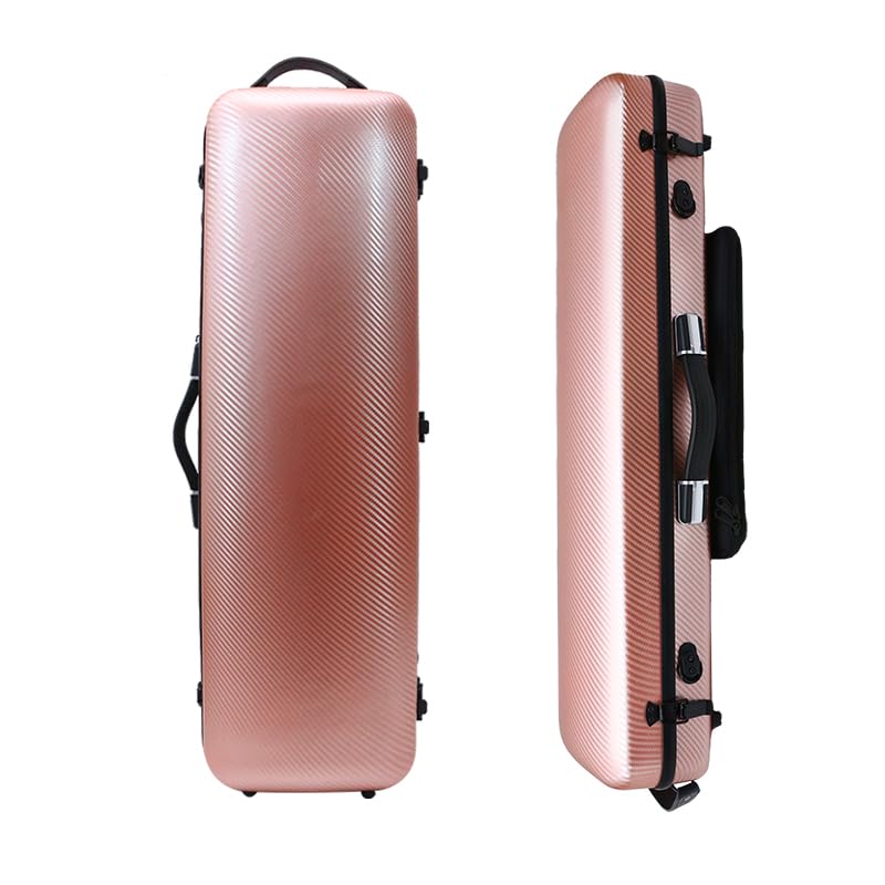 Premium Carbon Fiber Violin Case - Lightweight & Durable Oblong Design for Full Size Violin with Music Sheet Pocket (Rose Gold) - Perfect for Travel, Performances & Music Lessons