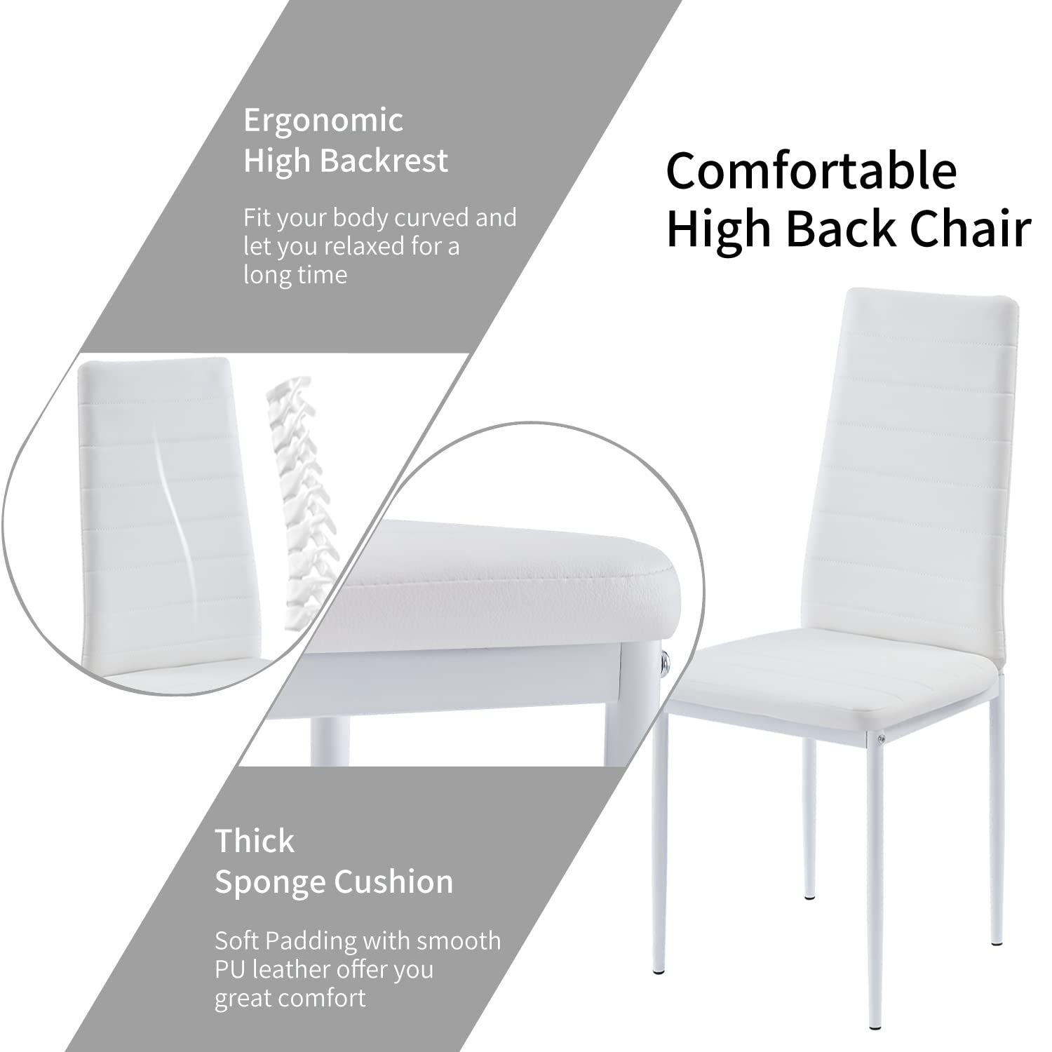4-Pack White Upholstered Dining Chairs Set - Modern PU Leather Side Chairs with Metal Legs for Kitchen & Dining Room - Washable & Durable for Everyday Use, Dinner Parties & Home Decor