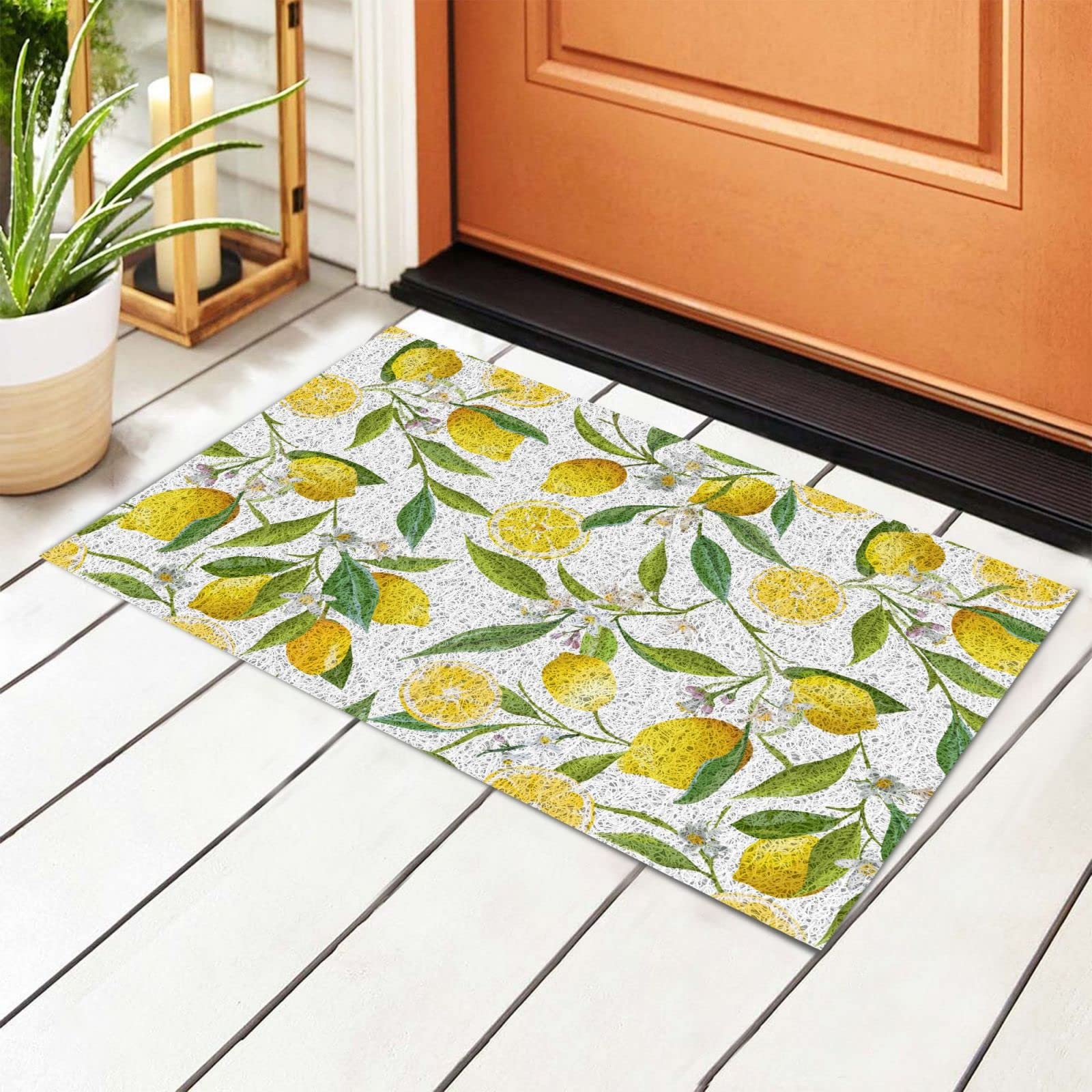 BoeHiop Lemon Leaves Welcome Door Mat - Non-Slip Absorbent Indoor/Outdoor Rug - Personalized Front Door Mat for Home Decor - Perfect for Entryway, Porch, Patio & Mudroom
