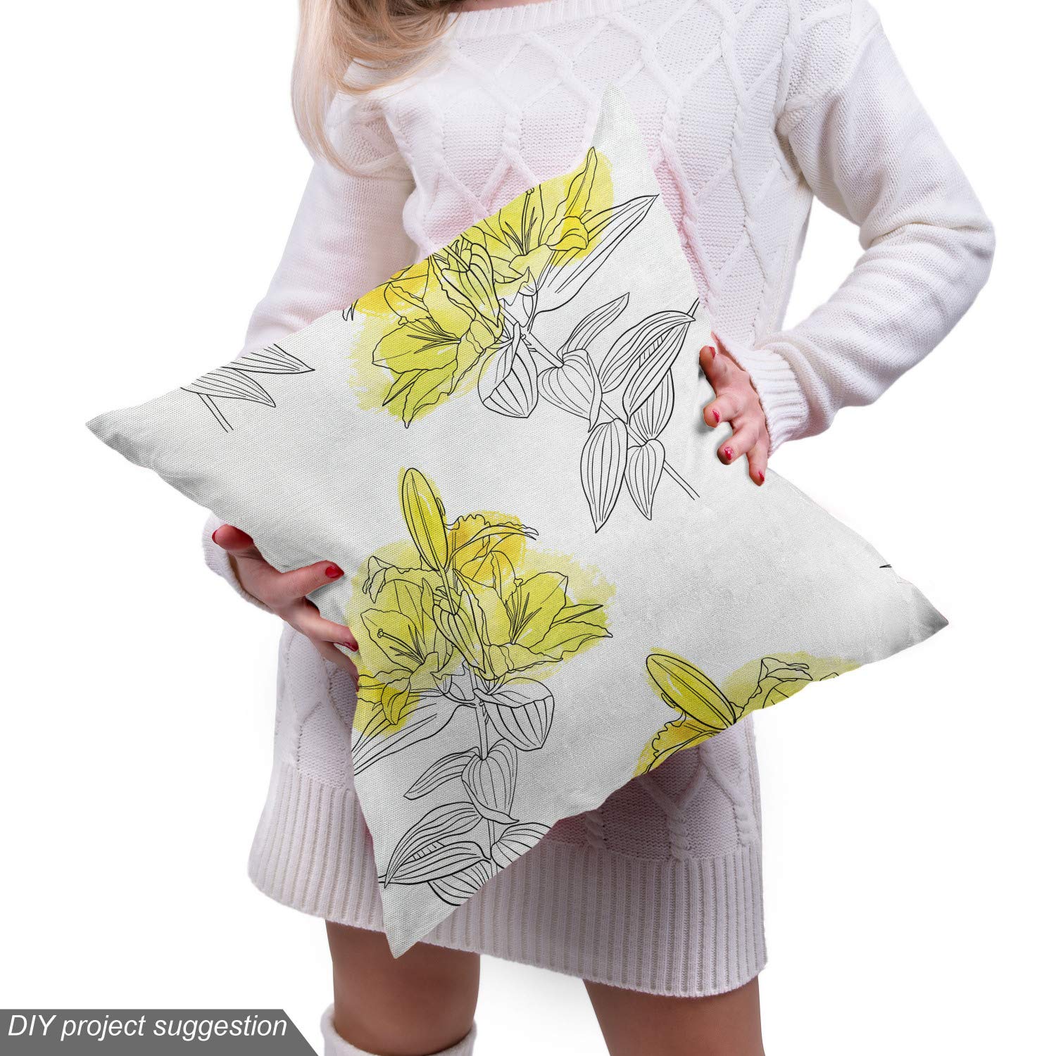 Ambesonne Floral Fabric - Lily Flowers Sketch for Upholstery & Home Decor | Gardening & Summer Decor