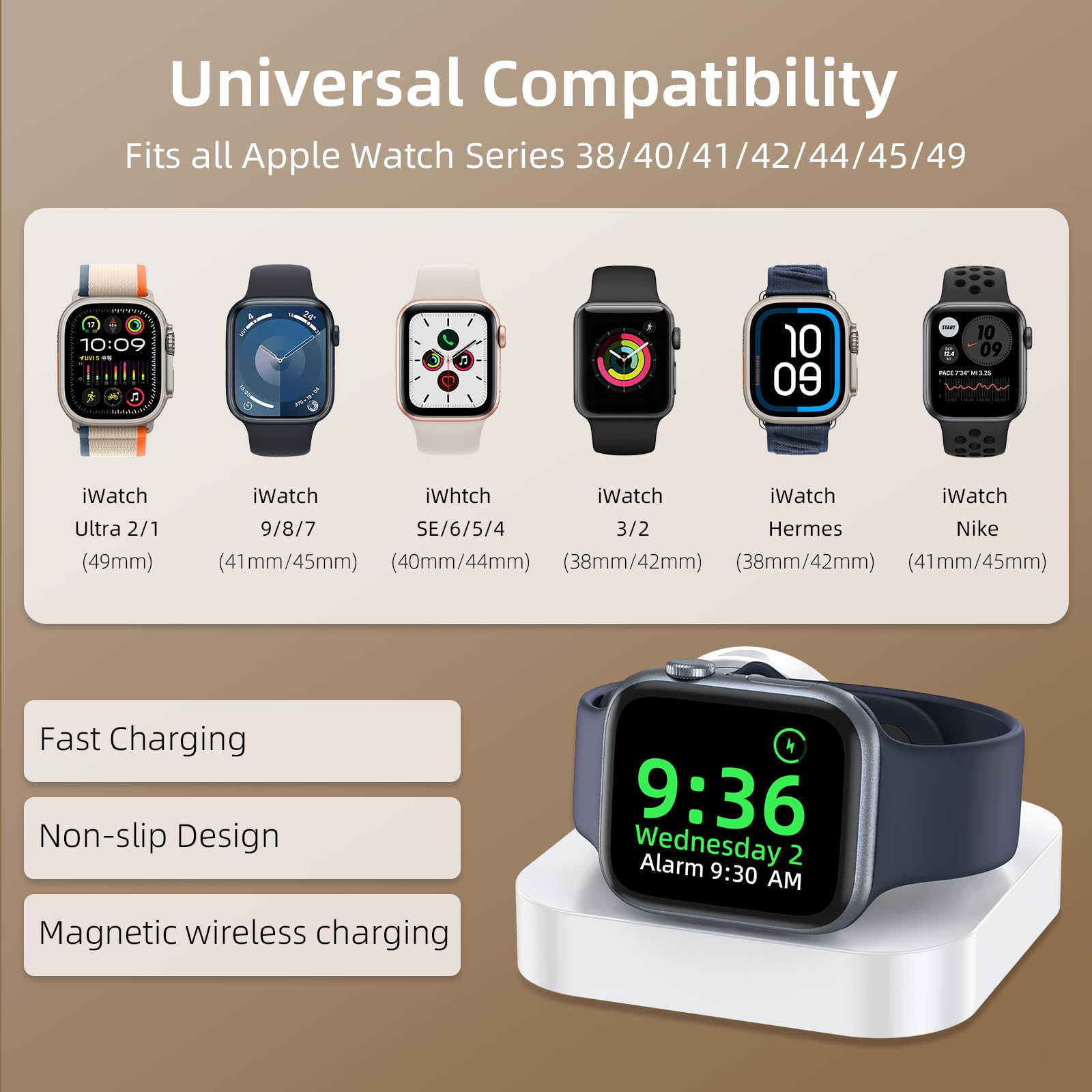 AMVD Magnetic Wireless Charging Stand for Apple Watch - Fast Portable Charger Dock Compatible with iWatch Series Ultra/10/9/8/7/SE/6/5/4/3/2 (White) | Perfect for Nightstand, Office Desk & Travel Accessories