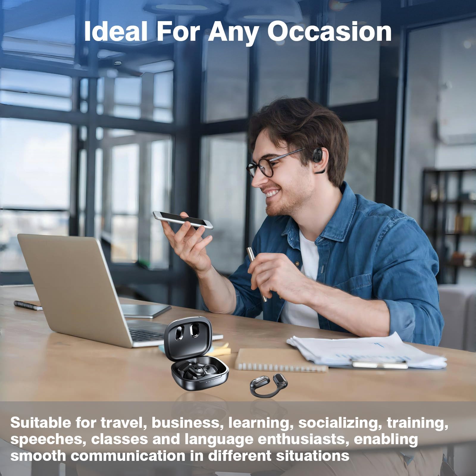 **AI Language Translator Earbuds – Real-Time 144+ Language Translation Headphones with App, Bluetooth Wireless for iOS & Android – Perfect for Travel, Business & Multilingual Conversations (Black)**