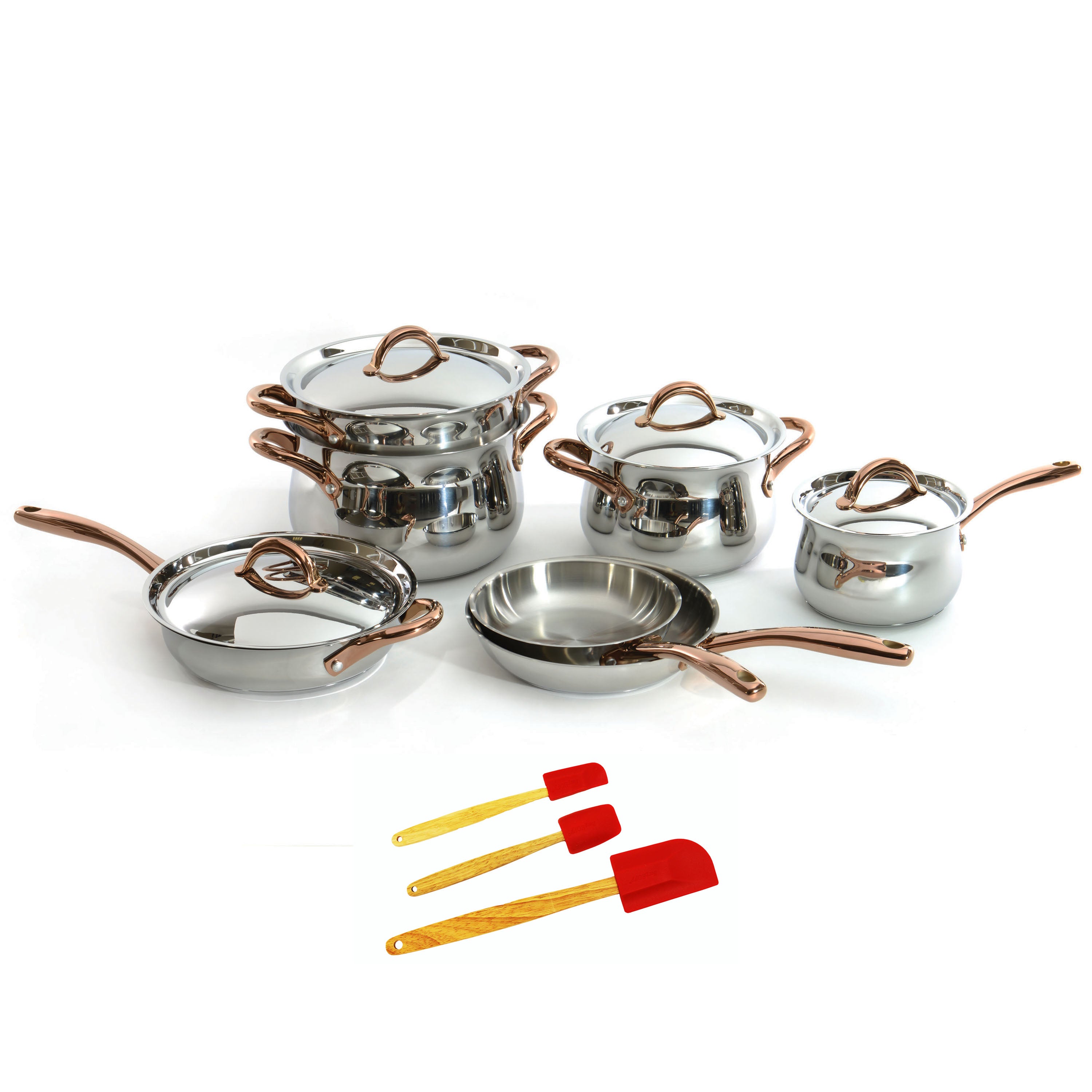 BergHOFF Ouro Gold 14-Piece 18/10 Stainless Steel Cookware Set with Rose Gold Handles & Metal Lids - Premium Kitchen Cookware for Professional Chefs & Home Cooking