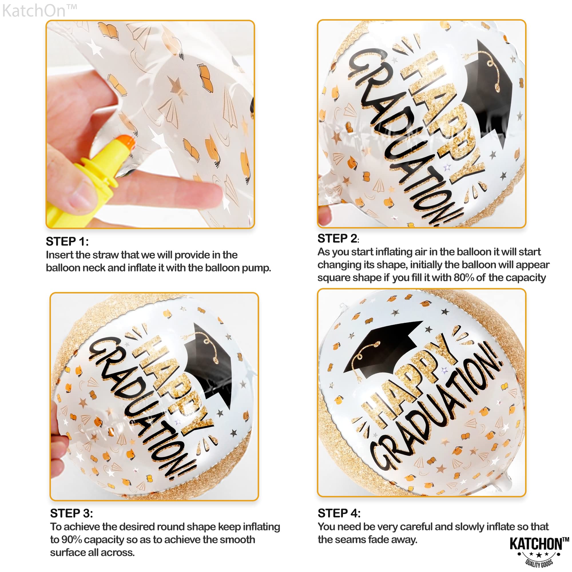KatchOn Happy Graduation Balloons - 22 Inch Large Pack of 6, 4D Foil Square Balloons for Class of 2025 | Graduation Party Decorations 2025, Commencement & Graduation Ceremony Decor | Perfect for School Graduations, College Parties & Photo Backdrops