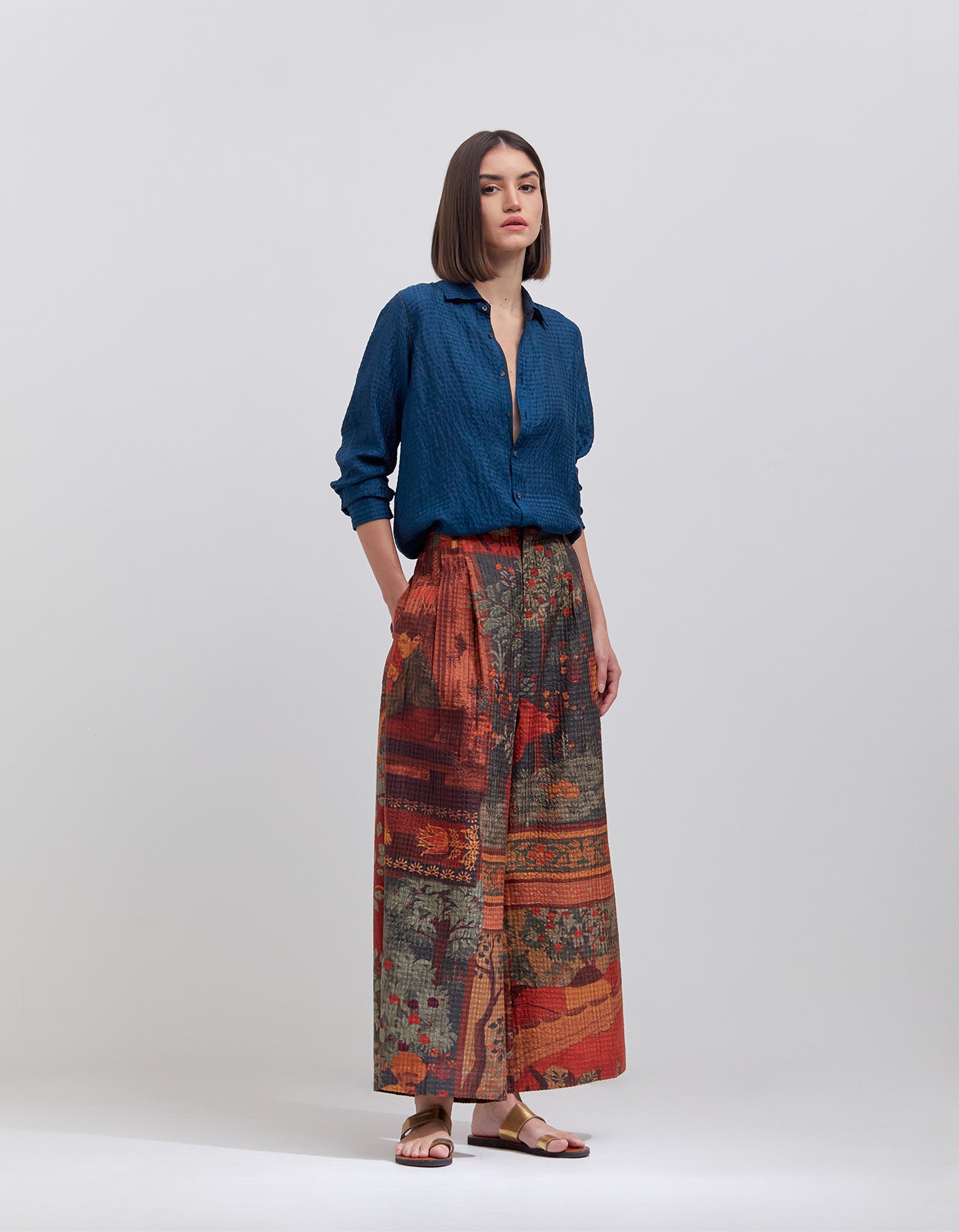 Pakhi Silk Check Trousers for Women - Elegant Terracotta Dhagai Design - Perfect for Office Wear, Parties & Special Occasions