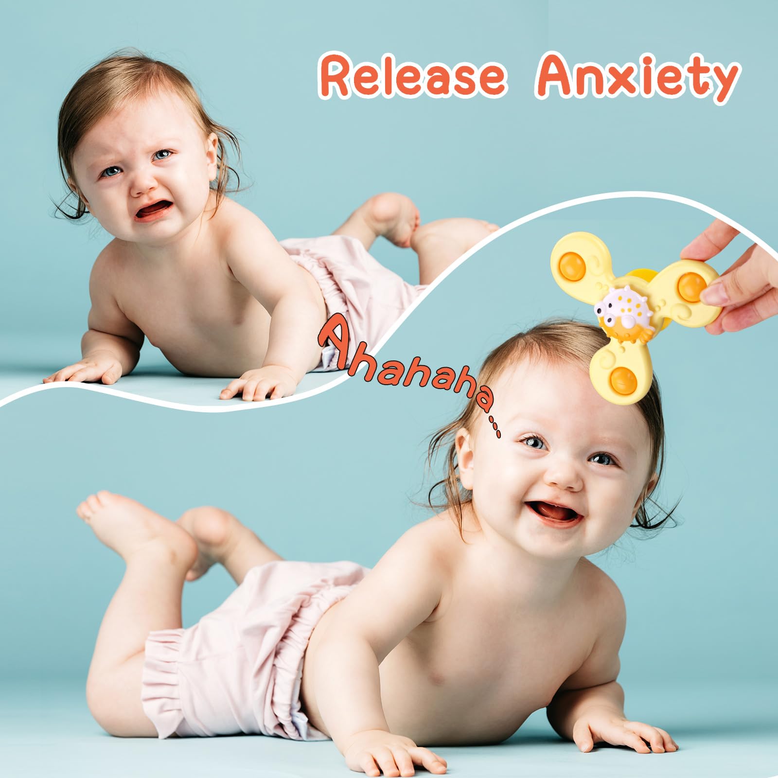 3-Pack Suction Cup Spinner Sensory Toys for Babies & Toddlers - Fun Bath, Window & Travel Toys for Boys & Girls - Perfect Airplane, Car & Table Activities - Great Birthday Gifts for Infants (Promotes Fine Motor Skills & Sensory Development)