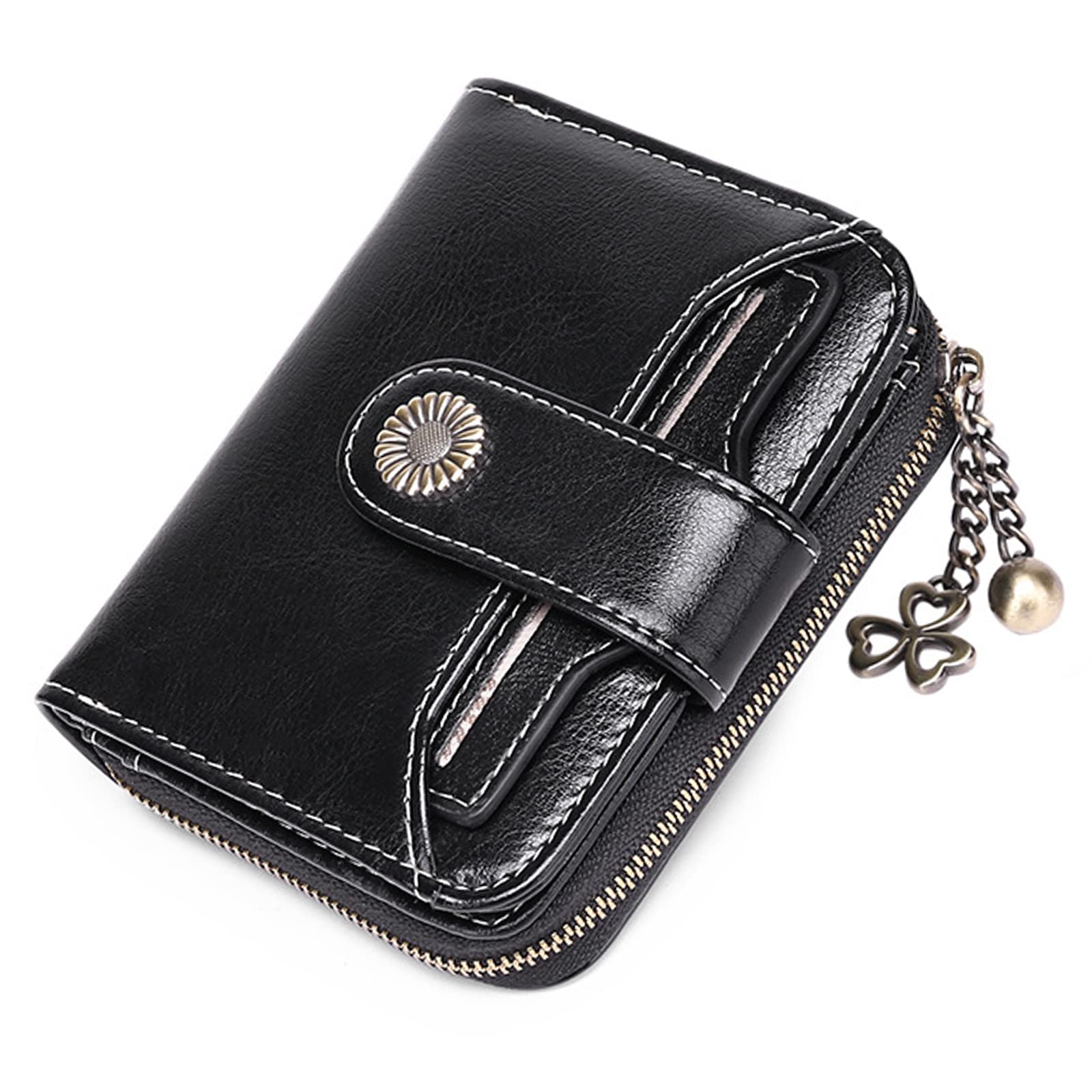 Genuine Leather Bifold Wallet for Women - RFID Blocking Small Wallet with Zipper Pocket & ID Window - Compact Credit Card Holder (Classic Black) | Perfect for Everyday Use, Travel, and Gift Giving
