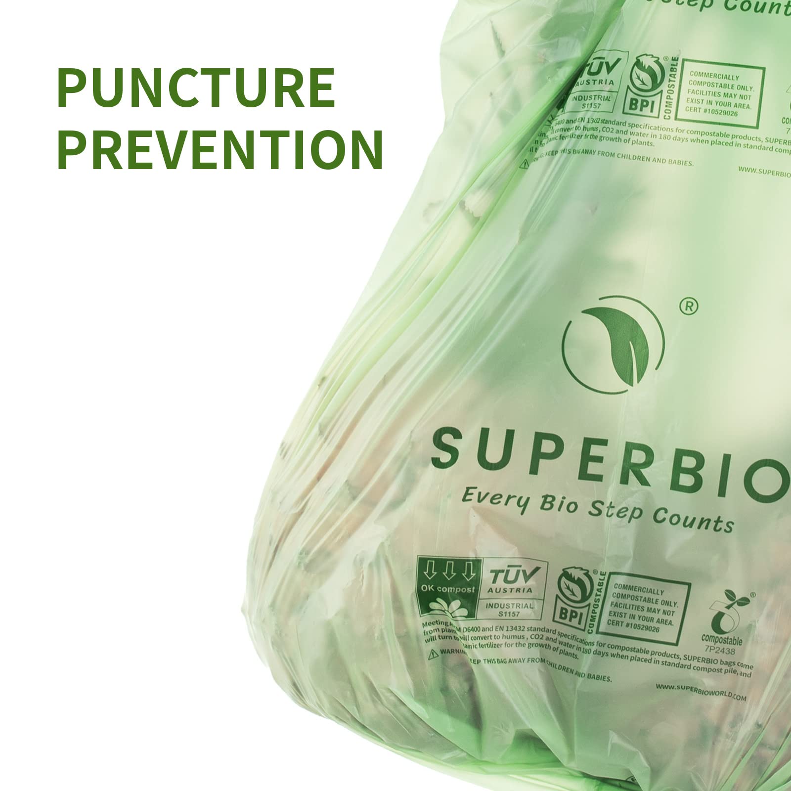 SUPERBIO 3 Gallon Compostable Food Waste Bags - 80 Count with Handles | ASTM D6400 Certified, BPI & OK Compost INDUSTRIAL Approved | Perfect for Kitchen Compost Bins, Organic Waste Collection & Eco-Friendly Disposal