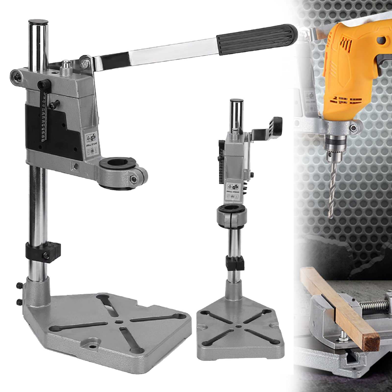 TTdamai Adjustable Drill Press Stand - Universal Bench Clamp Support Tool for Hand Drills | Aluminum Base with Single Hole | Perfect for DIY Woodworking, Metalworking & Home Repair Projects