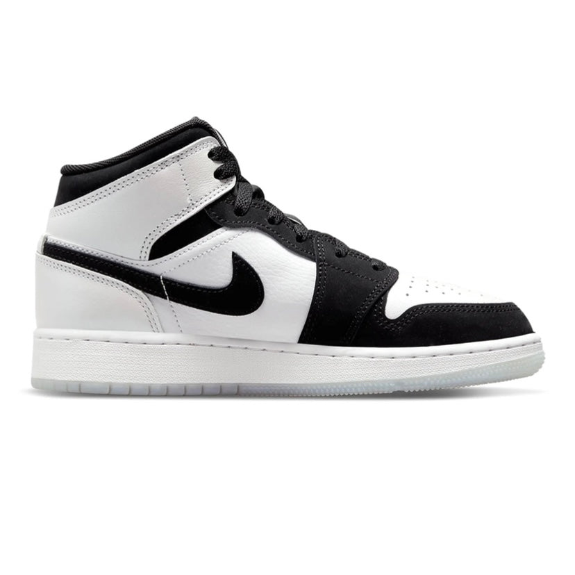 Air Jordan 1 Mid GS Diamond Pearl White Black Basketball Shoes for Women - Perfect for Casual Wear, Street Style & Sneaker Collection