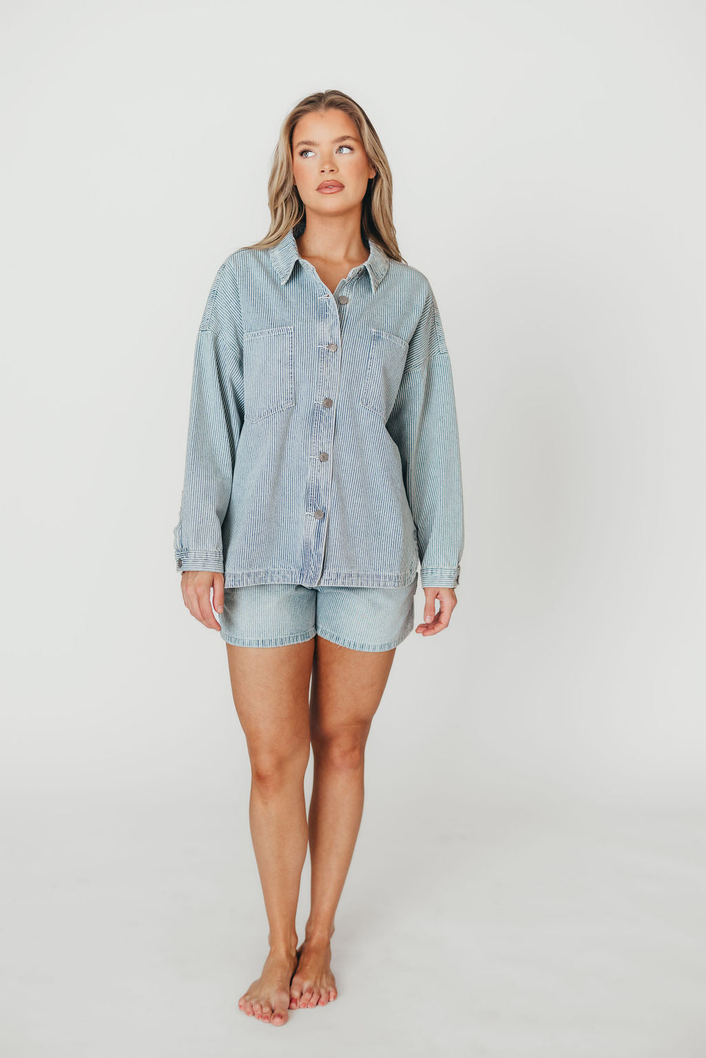 Jayme Women's Denim & White High Waist Shorts - Comfortable Stretch Fit for Summer, Casual Wear, and Outdoor Activities
