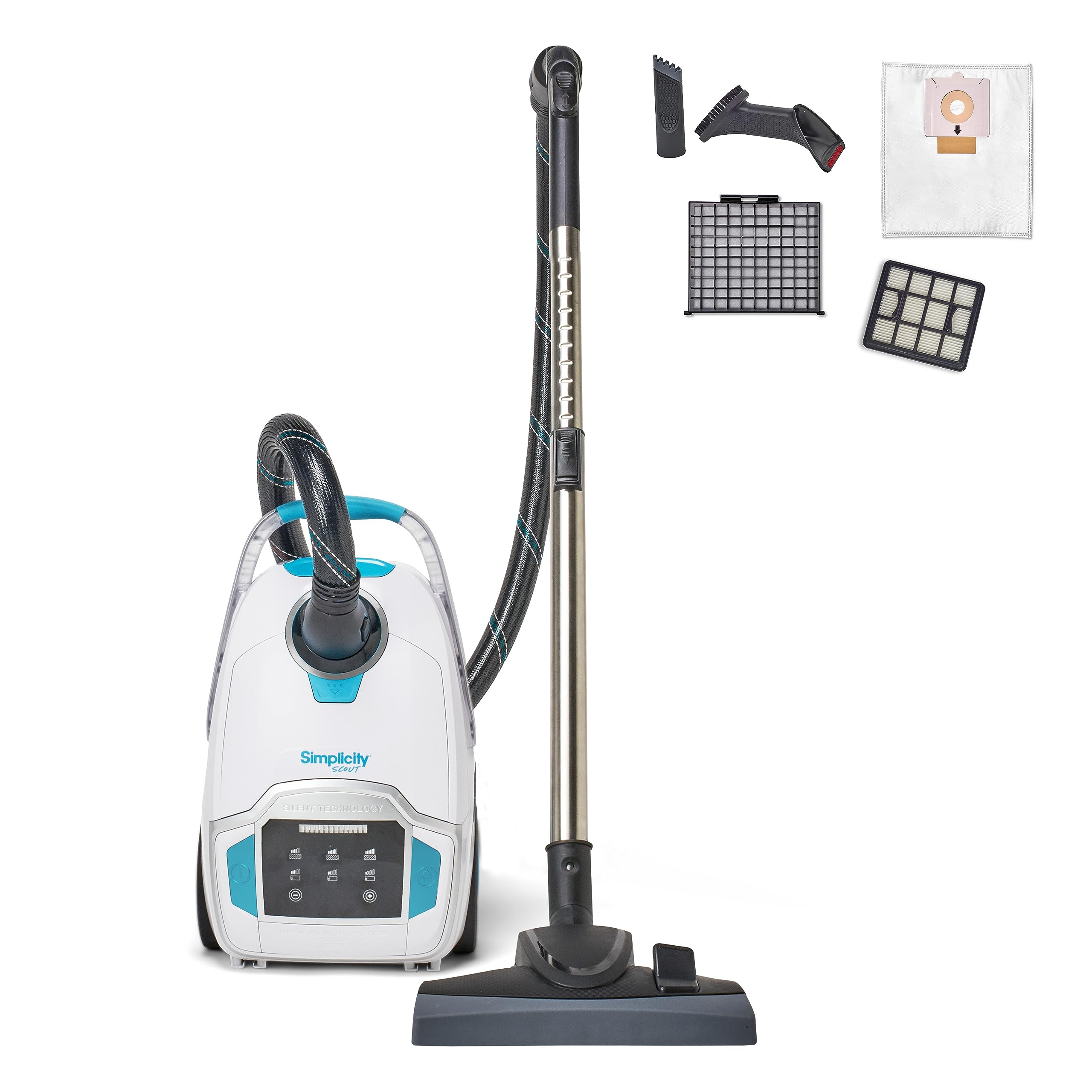 Simplicity Scout Canister Vacuum Cleaner - Compact & Powerful for Rugs & Hardwood Floors | Extendable Wand & Digital Suction Control | Ideal for Pet Hair, Stairs & Tight Spaces
