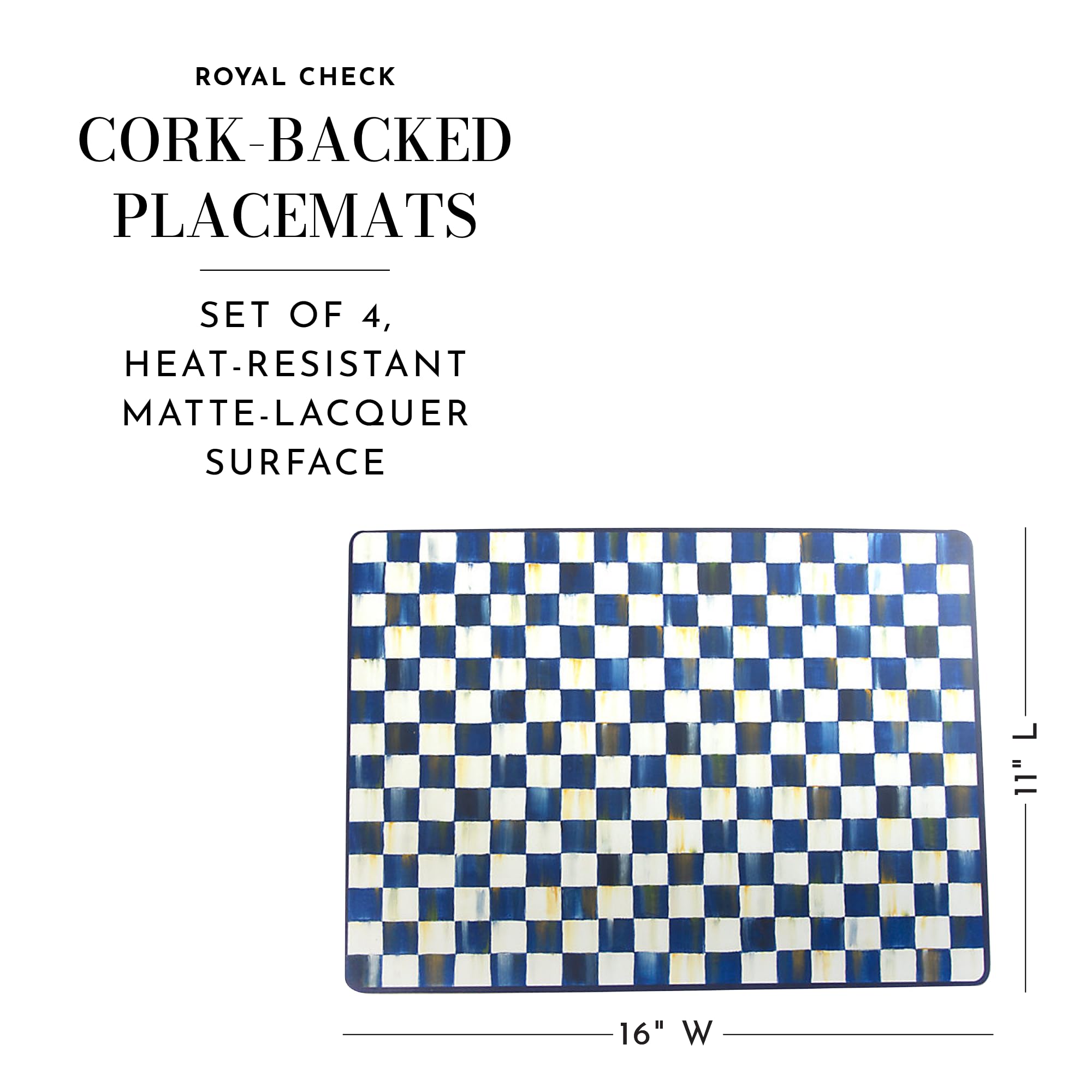 Royal Check Placemat and Coaster Set by MACKENZIE-CHILDS - 4 Placemats & 4 Coasters, Durable Hard Finish - Perfect for Formal Dining, Holiday Tablescapes & Elegant Home Decor