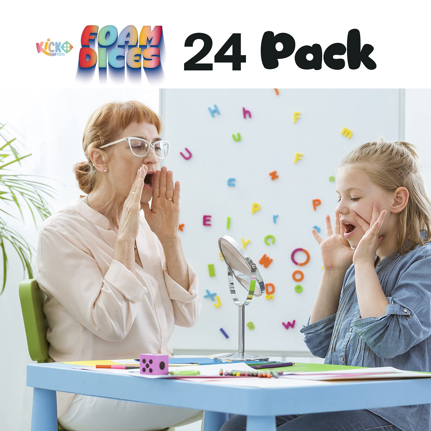 Kicko Foam Dice Set - 24 Pack Large Colorful Square Soft Dice for Kids - Math Learning Toys, Classroom Activities, Party Favors & Game Night Supplies - Perfect for Educational Games, Birthday Parties and Family Fun