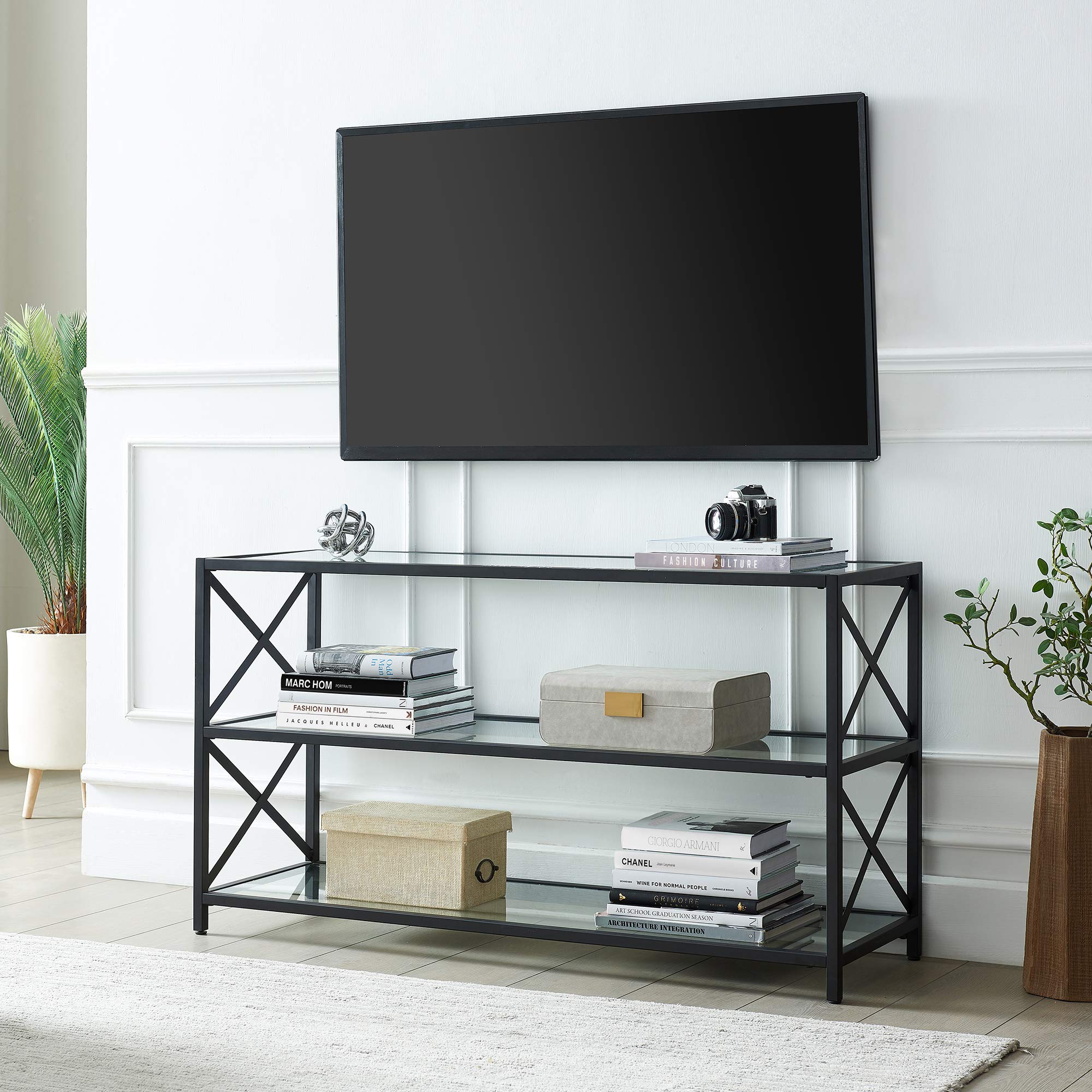 Hutton 50 Inch TV Stand in Blackened Bronze - Modern Rectangular Entertainment Center for Living Room, Bedroom & Home Theater