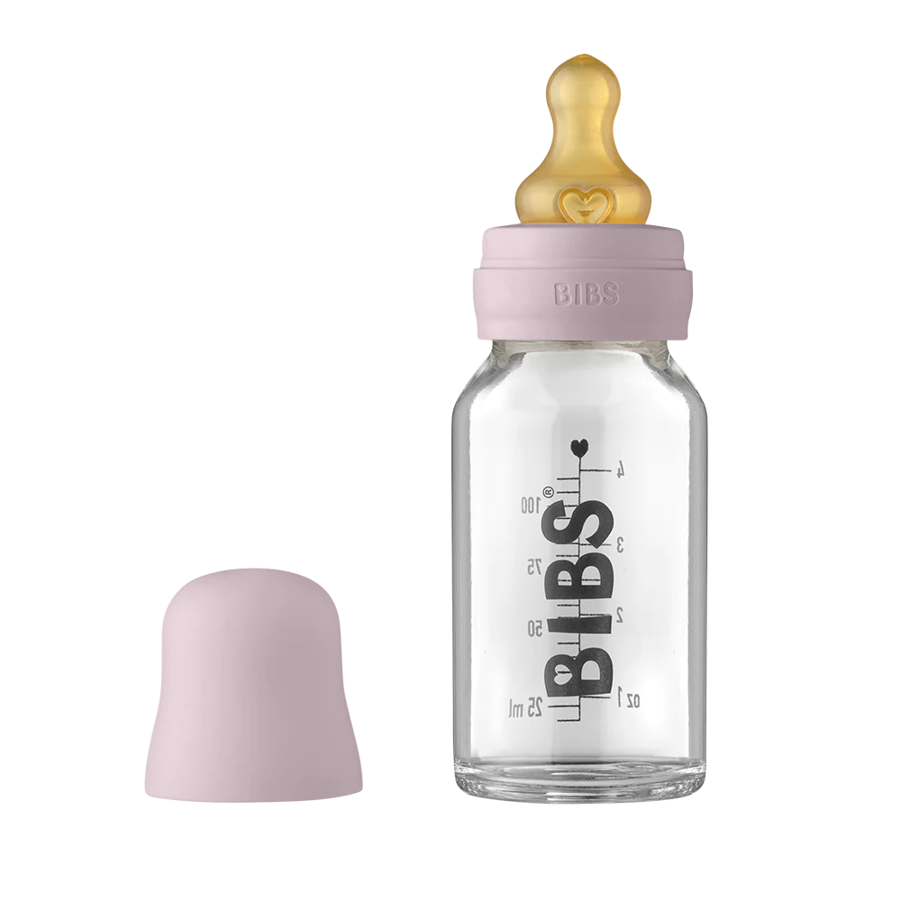 BIBS Baby Glass Bottle Set - 4oz (110ml) BPA-Free with Silicone Sleeve & Nipple - Perfect for Newborns & Infants Feeding at Home or Travel