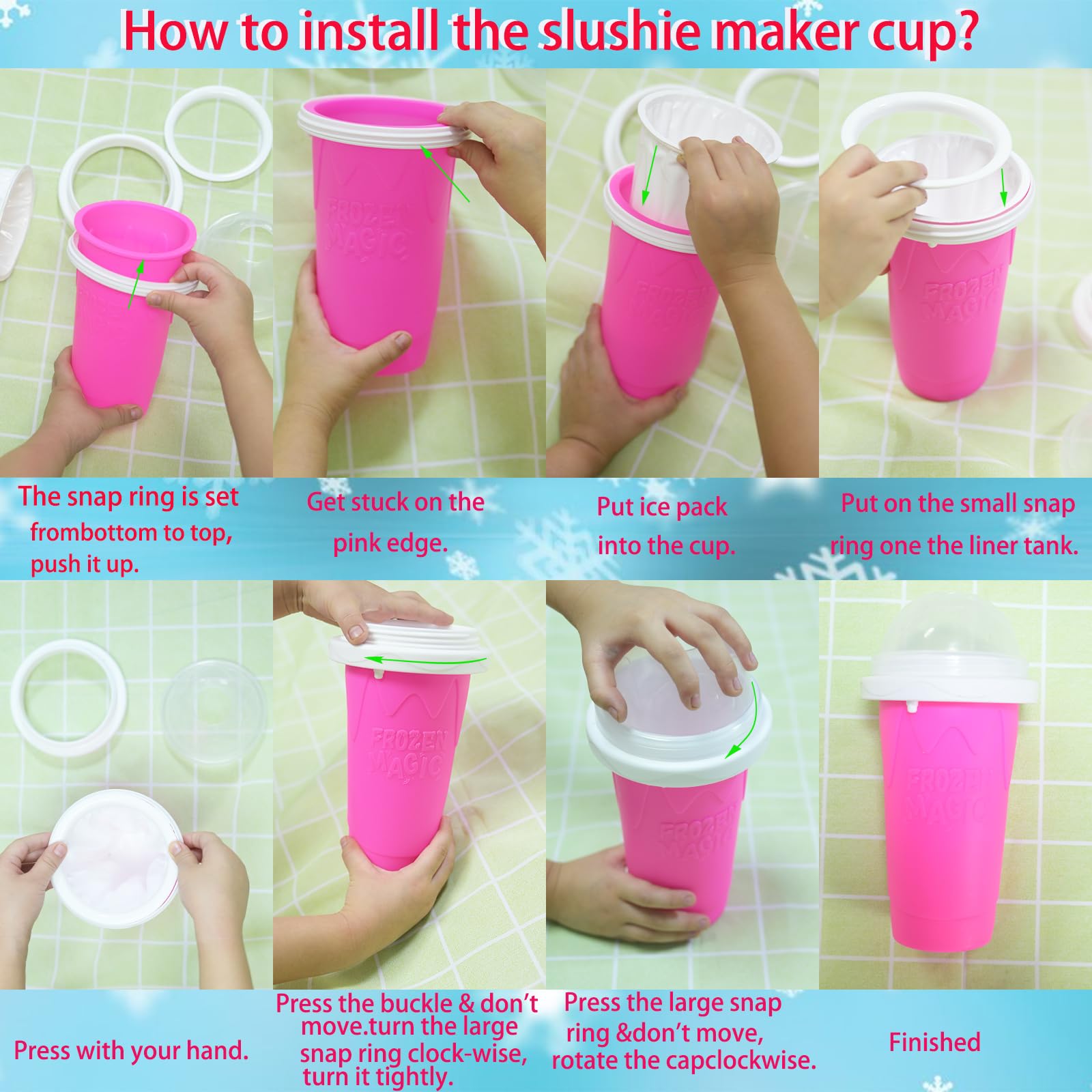 Magic Slushy Maker Cup - DIY Portable Smoothie Squeeze Cup for Juices, Milk & Ice Cream | Double Layer Silicone Slushie Cup with Straw | Perfect for Summer Drinks, Kids Snacks & Family Gifts (Pink)