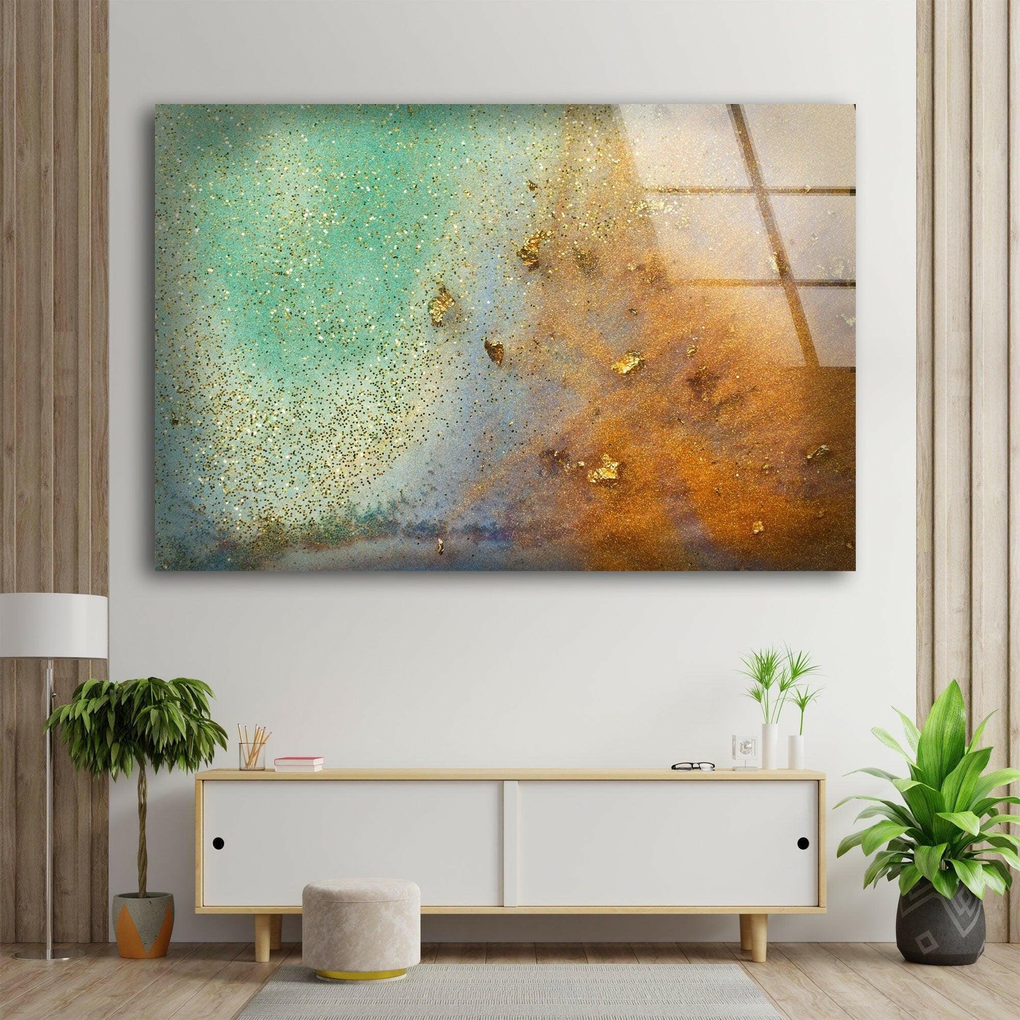 Pale Green Alcohol Ink Marble Glass Wall Art - Handmade Abstract Home Decor for Living Room, Bedroom & Office