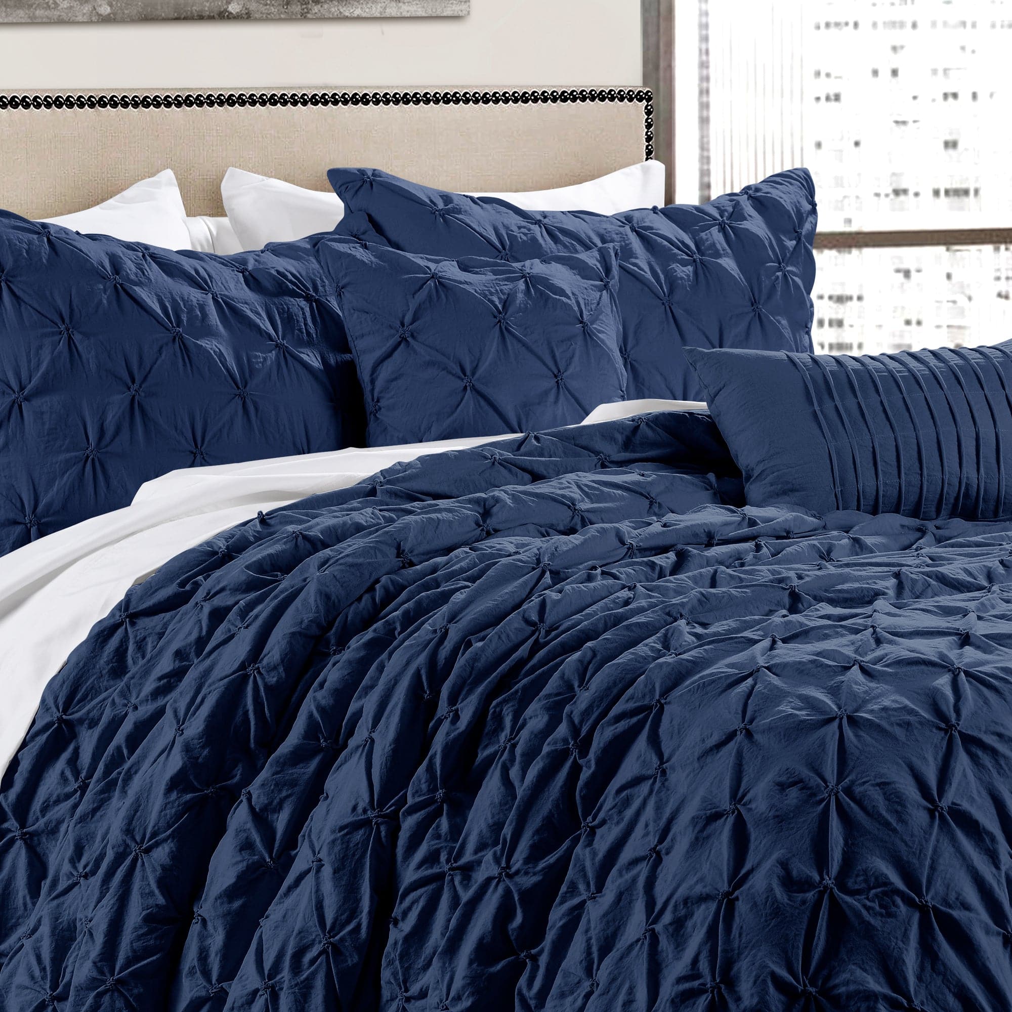 Ravello Pintuck 5-Piece Comforter Set - Queen Size Bedding with Pillow Shams - Luxury Soft Microfiber for Cozy Bedroom Decor