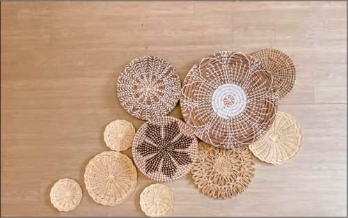 Scandinavian Boho Rattan Wall Decor Set - Handwoven Wicker Hanging Baskets for Home Decor - Natural Woven Wall Art - Perfect for Living Room, Bedroom, or Nursery Decoration
