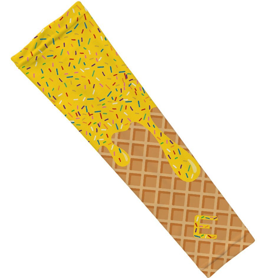 Yellow Ice Cream Arm Sleeves for Sun Protection - UV Cooling Arm Covers for Outdoor Sports, Running, Cycling & Summer Activities