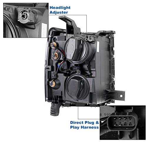 Replacement Headlights Headlamps Black/Chrome Trim Compatible with 2014-2015 Chevy Silverado 1500 - Upgrade Your Truck Lighting for Night Driving & Off-Road Adventures