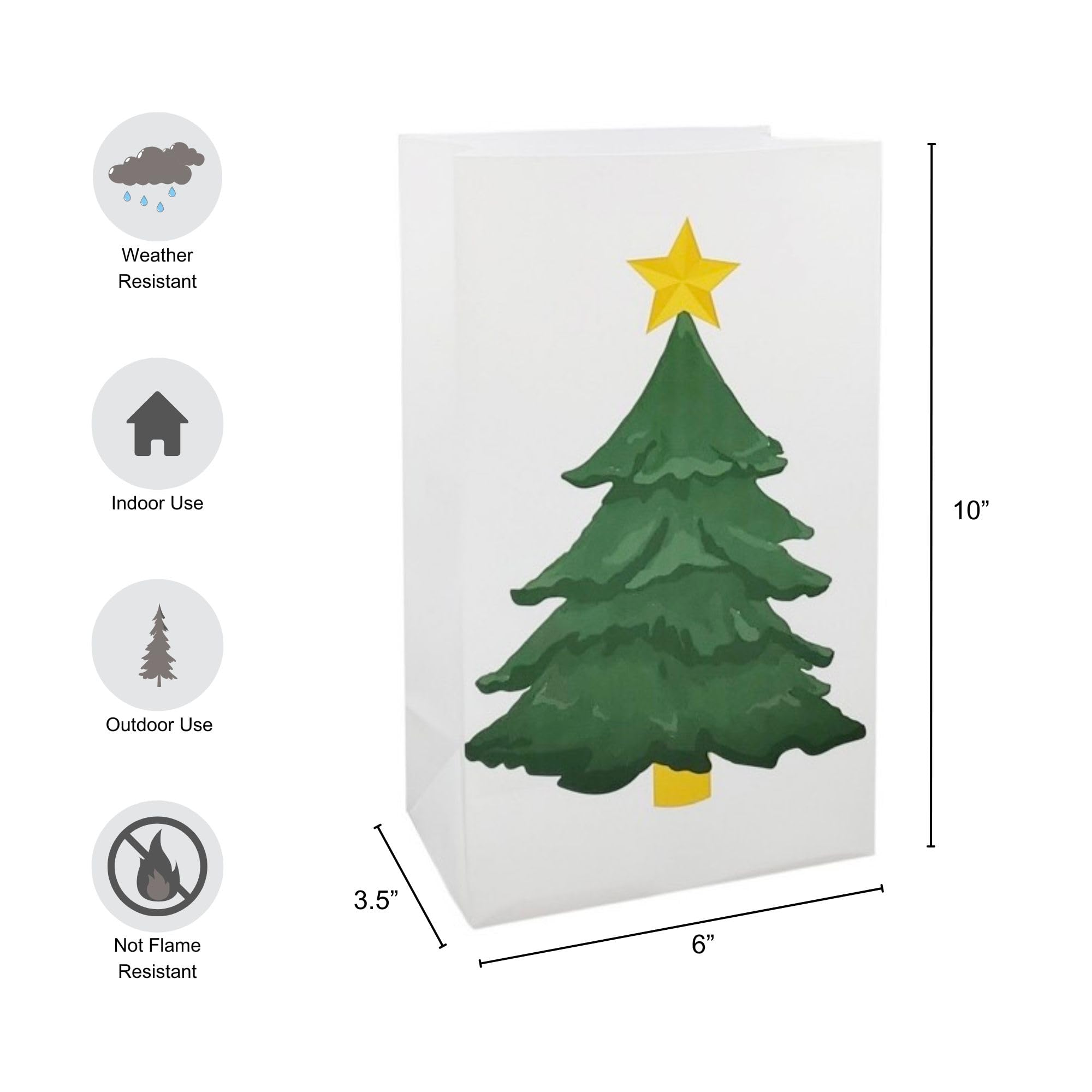 LumaBase Battery Operated LED Luminaria Kit with Timer - Set of 6 Outdoor Christmas Decorations for Holiday Tree, Pathway, and Garden Lighting