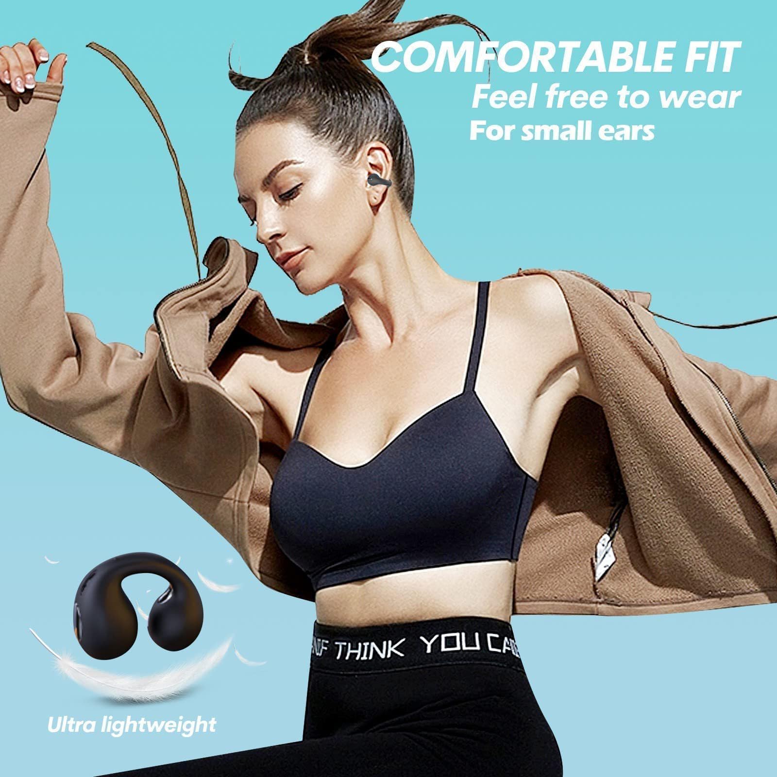 Loluka Open Ear Bluetooth Earbuds - Wireless Bone Conduction Headphones with Ear Clip, Sweatproof for Running, Cycling & Workouts - Comfortable Secure Fit for Sports & Outdoor Activities