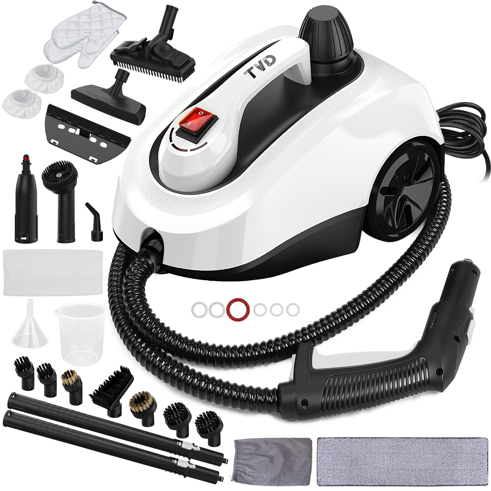 TVD Heavy Duty Steam Cleaner with 26 Accessories - 5M Extra-Long Cord for Floors, Grout, Upholstery & Car Detailing | Perfect for Home Deep Cleaning, Tile & Carpet Sanitizing
