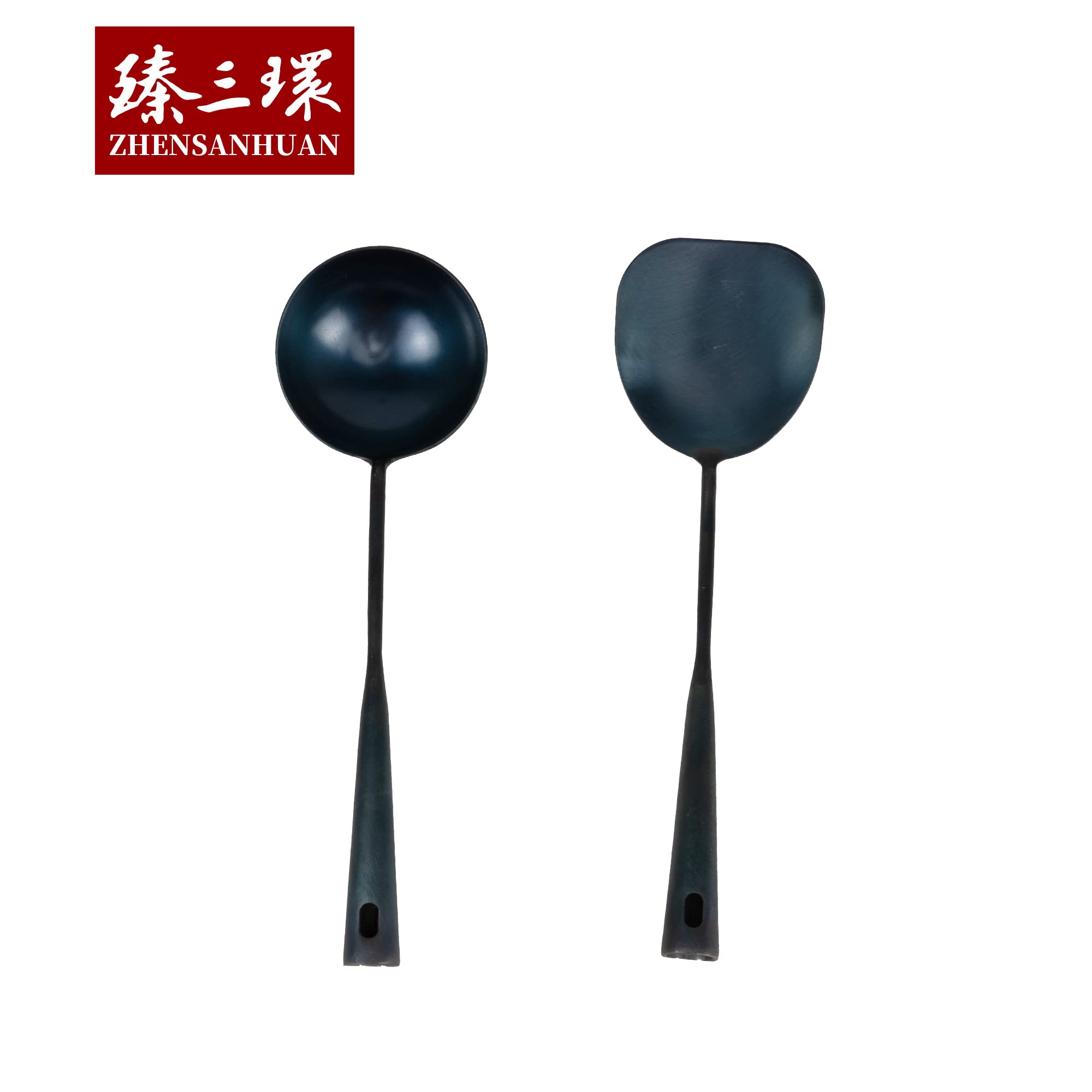 Premium Handmade Chinese Iron Wok Spatula and Ladle Set - 12.6
