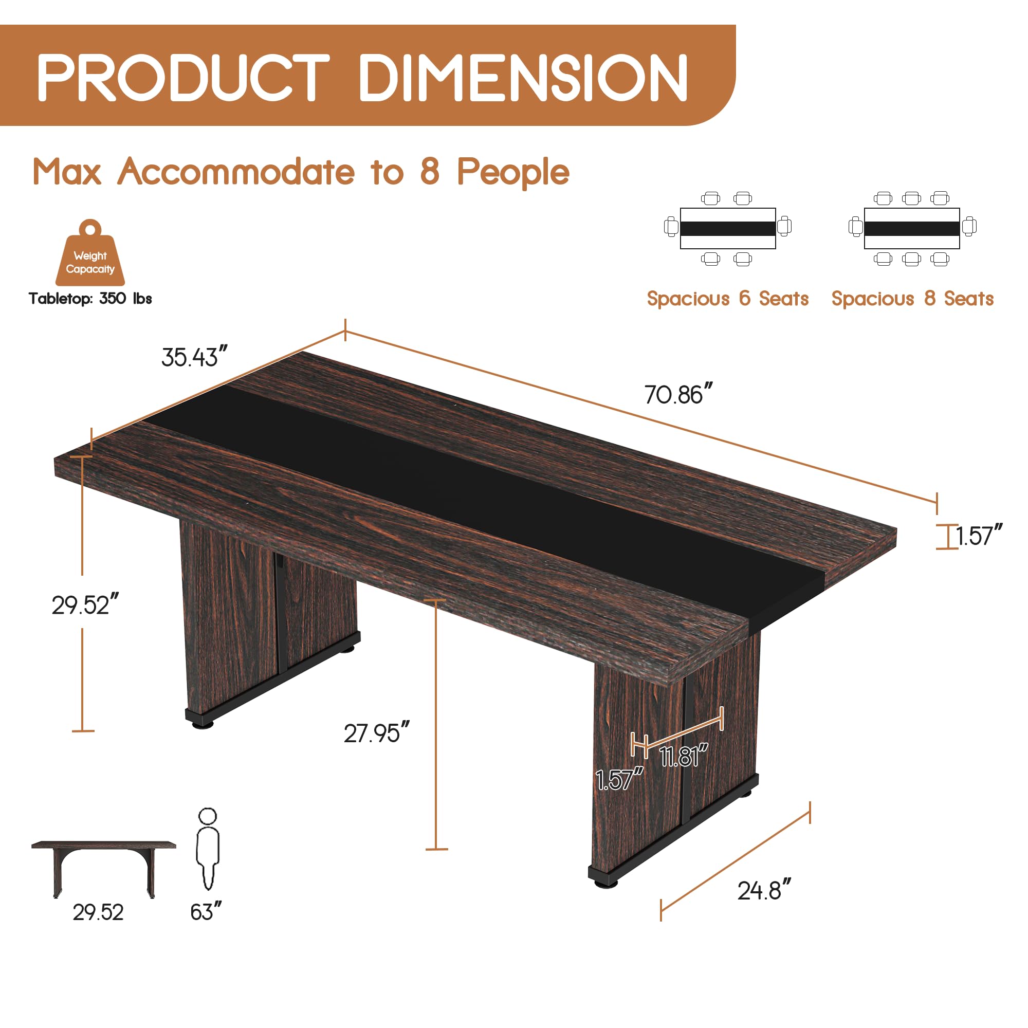 JIASTING 71” 6ft Modern Conference Table - Office Meeting Table with MDF Boards - Boardroom Seminar Table for Business Meetings & Team Collaboration