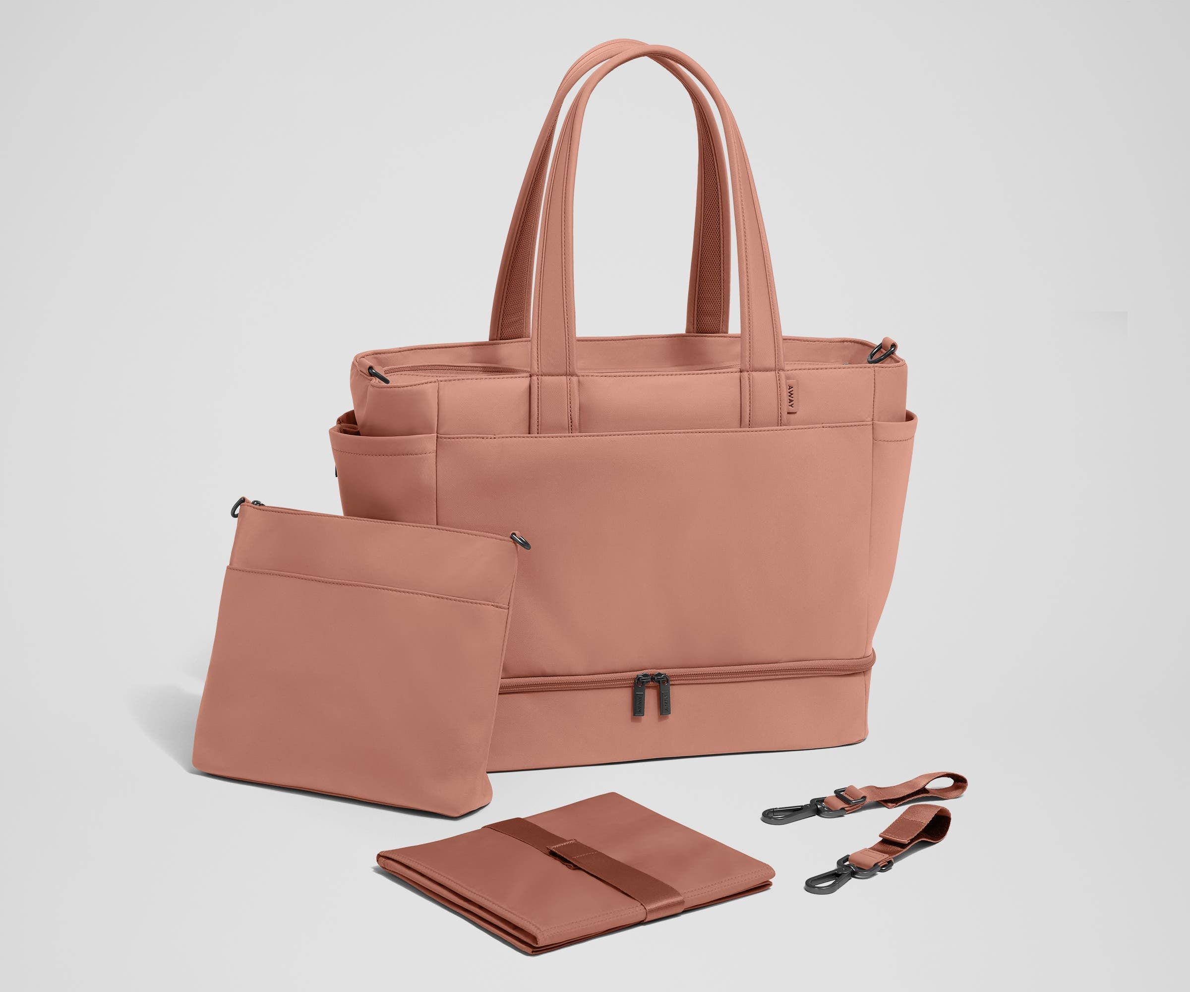 Clay Pink Double Diaper Tote Bag - Large Waterproof Baby Essentials Organizer for Moms | Perfect for Daycare, Travel & On-the-Go Parenting