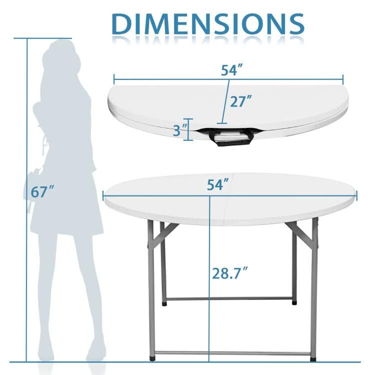 4.5FT Round Folding Table - 54 Inch Bifold Plastic Dining Table for Wedding, Party, Garden & Patio | Commercial Event Table for Indoor & Outdoor Gatherings