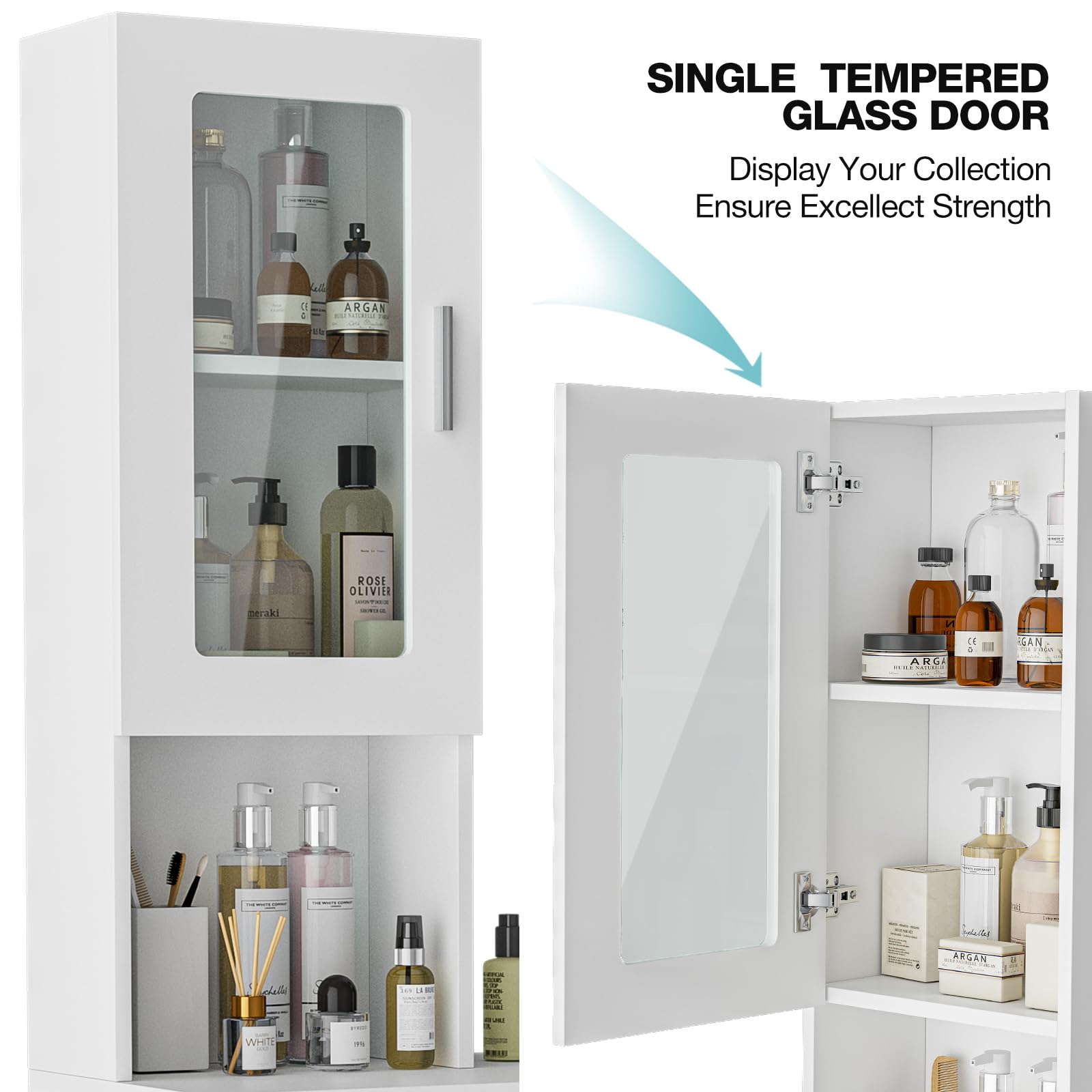 Professional Wall Mount Hair Salon Station - Barber Styling Storage Cabinet with Glass Door, 2 Drawers & 3-Tier Shelves (White) | Perfect for Salon Organization, Home Barber Setup & Beauty Studio Storage