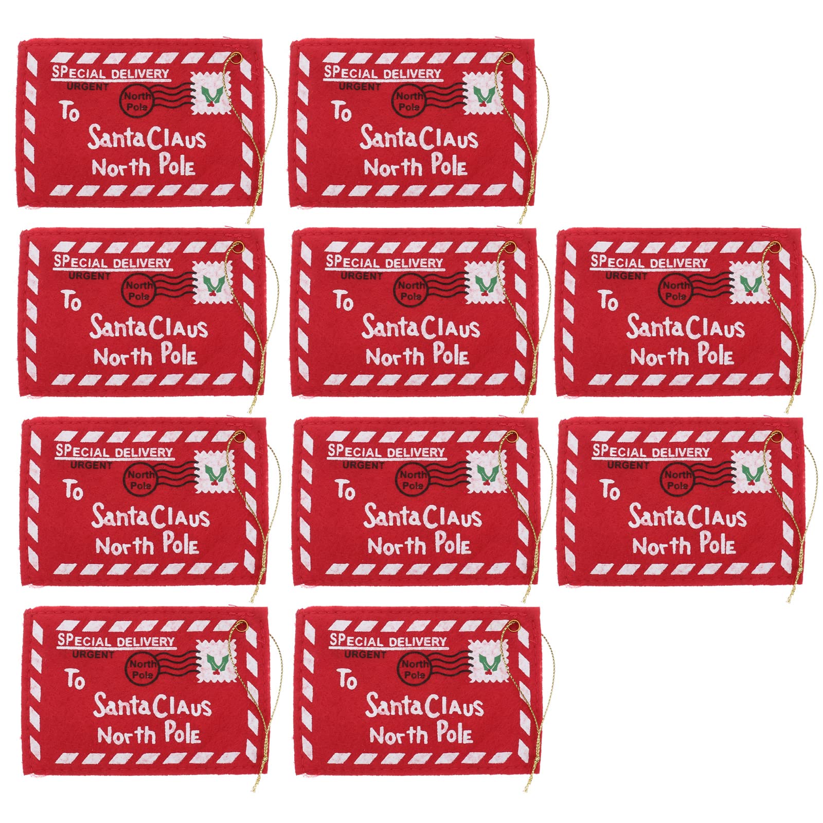 SOLUSTRE 10pcs Santa Mailbox Felt Envelopes - Christmas Letters to Santa Claus with Embroidery Decorations - Red Holiday Ornaments for Xmas Tree, Fireplace & Gift Exchange