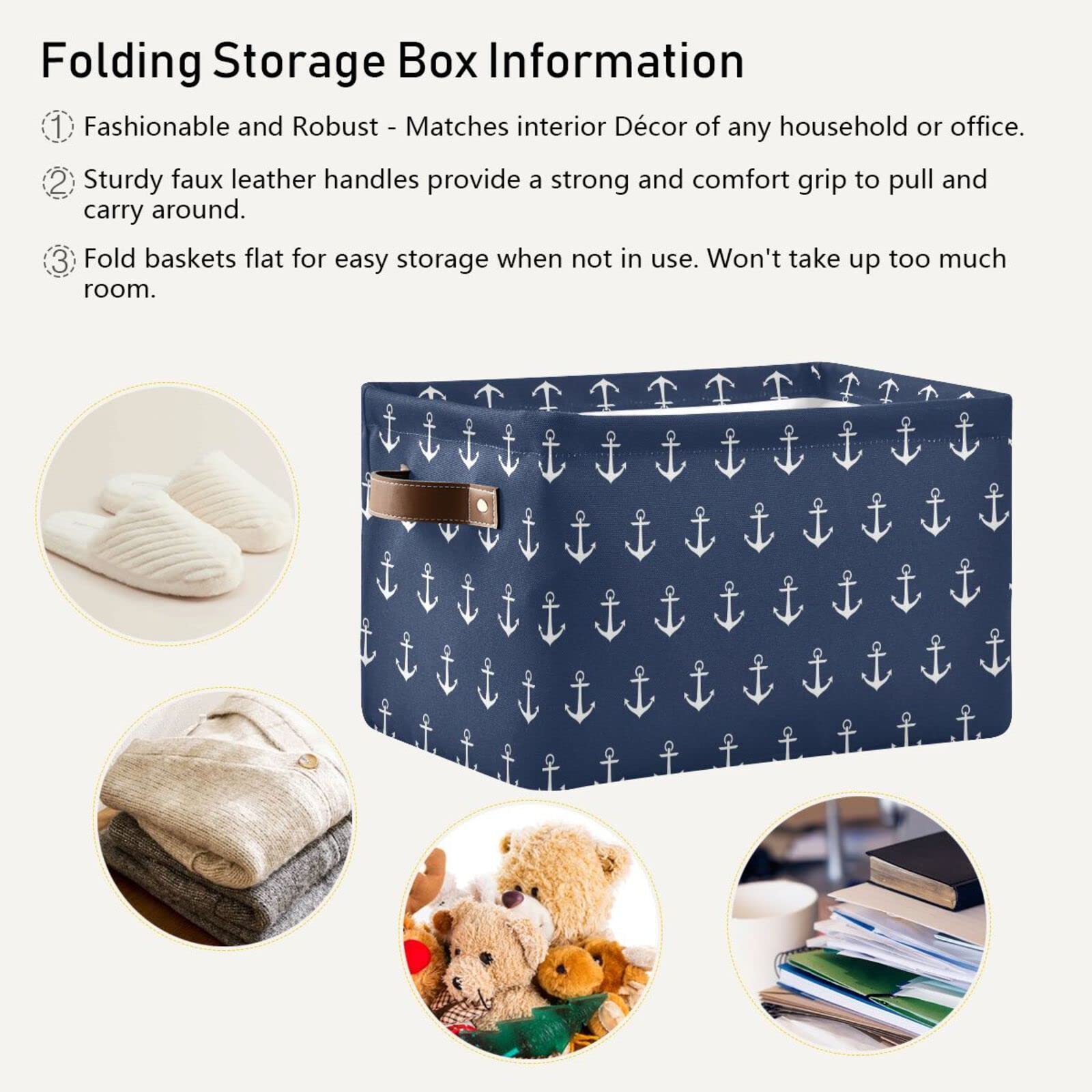 WIHVE Nautical Fabric Storage Bins with Handles - Closet & Shelf Organizer Baskets for Home, Office, and Kids Room Organization | Perfect for Toys, Books, and Laundry Storage