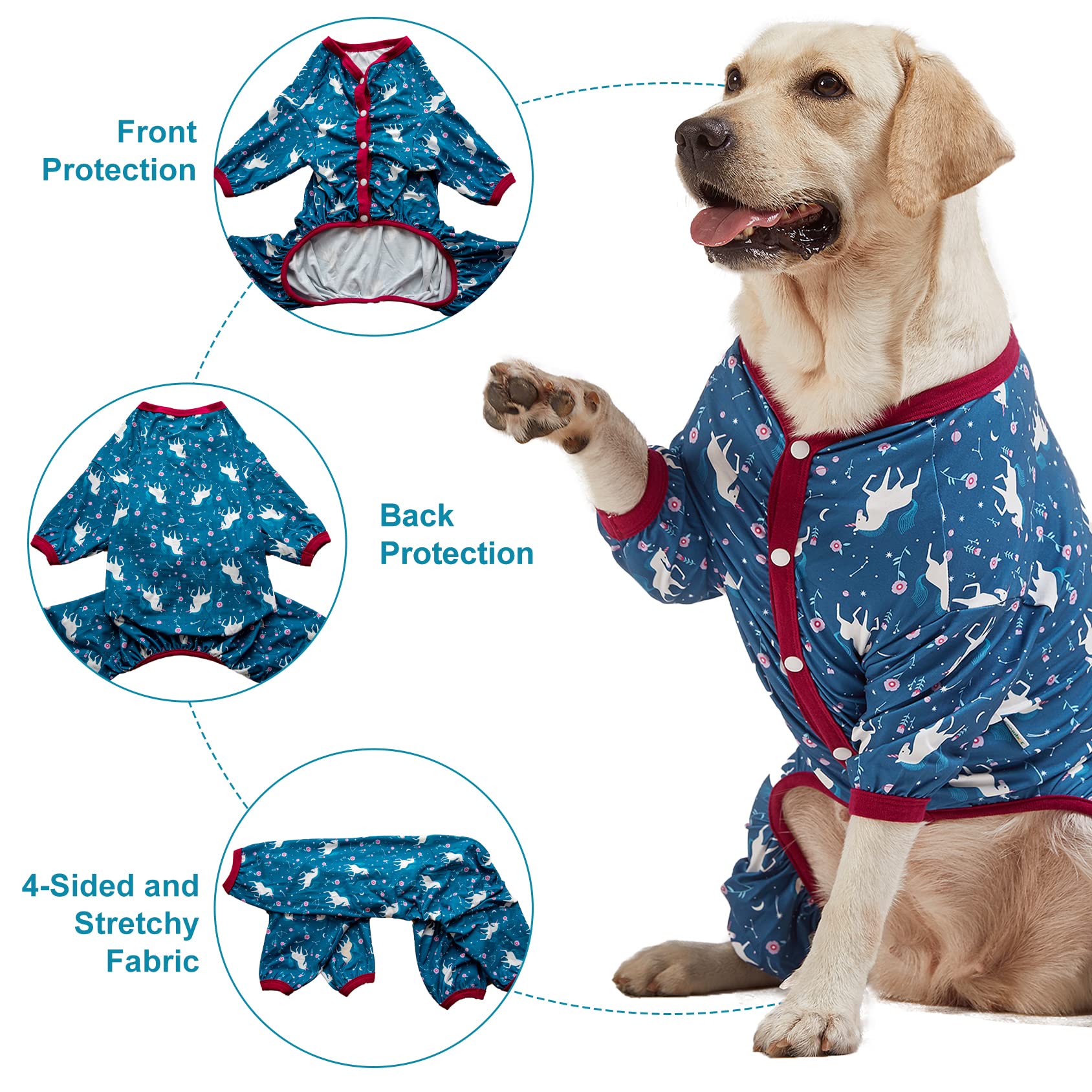 LovinPet Large Dog Shirt - Anti Licking Dog Undershirt for Coats, Anxiety Relief Onesie, Floral Pony Navy Print, Large Breed Dog Clothes & Pajamas - Perfect for Calming Nervous Pets During Vet Visits, Travel, and Stormy Nights