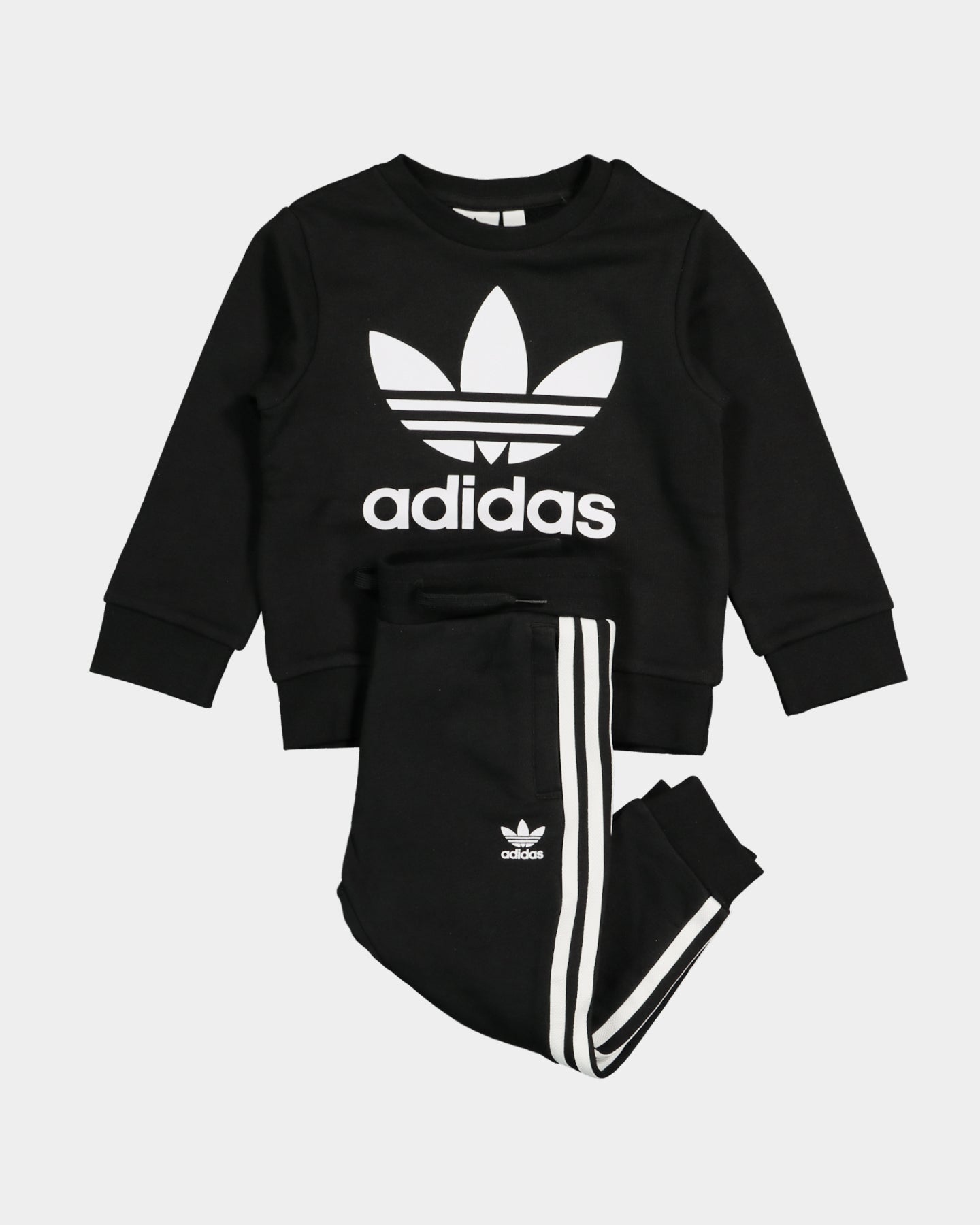 Adidas Kids' 2-Piece Crew Sweatshirt Set - Black & White | Comfortable Cotton Pullover & Pants for Boys & Girls | Perfect for School, Sports & Casual Wear
