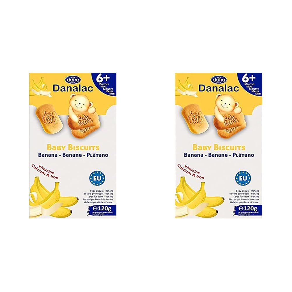 Danalac Baby Banana Biscuits 120g - Healthy Snack for Toddlers 6+ Months with Calcium, Iron & Vitamins (Pack of 2) | Perfect for On-the-Go Feeding & Teething Relief