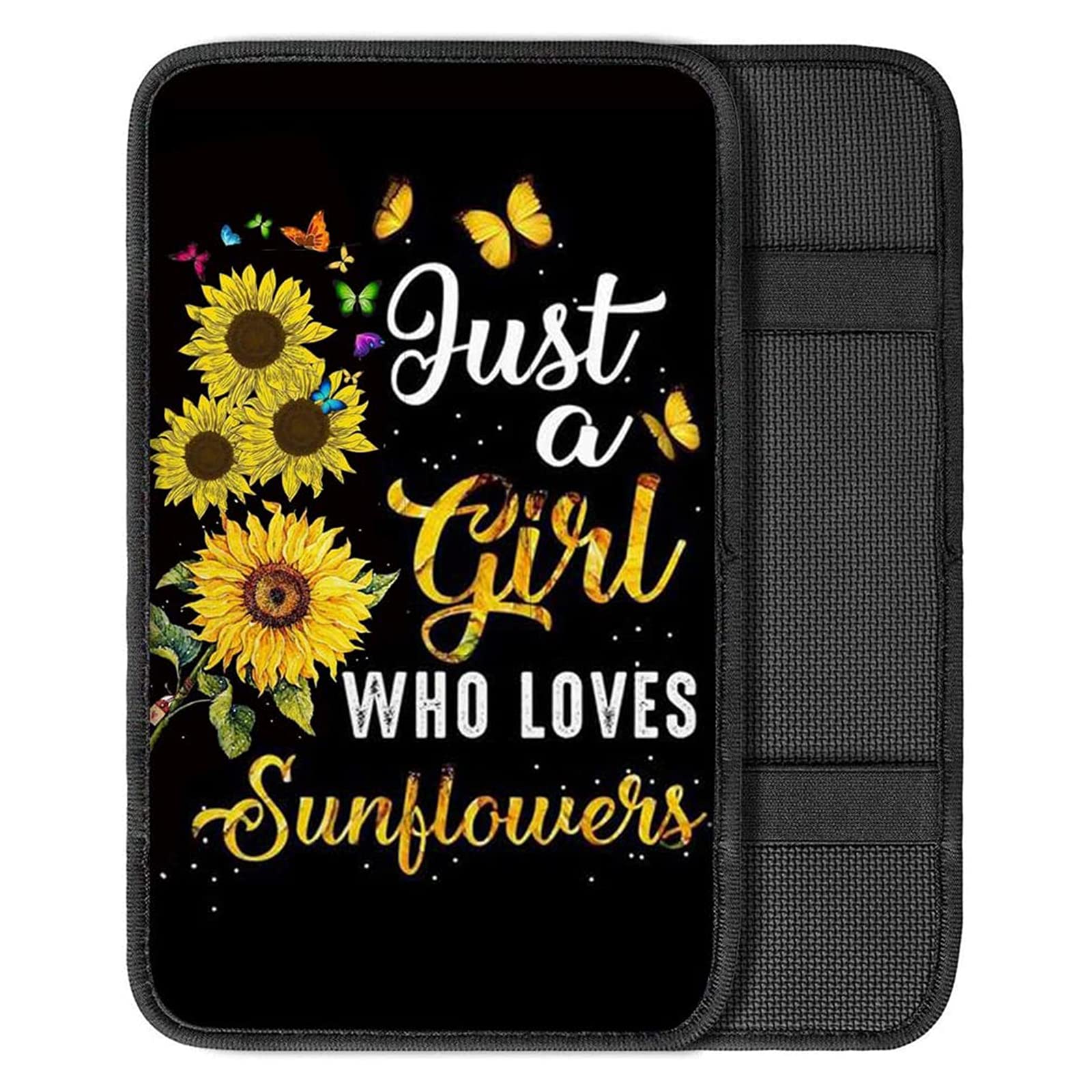 Butterfly Sunflower Car Armrest Cover - Universal Fit Soft Comfort Cushion for Center Console & Handrail Box | Cute Stylish Design for Girls | Perfect for Long Drives, Road Trips & Daily Commutes