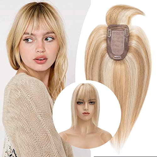 Clip in Human Hair Topper with Silk Base - Natural Looking Hairpiece for Thinning Hair - Perfect for Daily Wear, Special Occasions & Styling