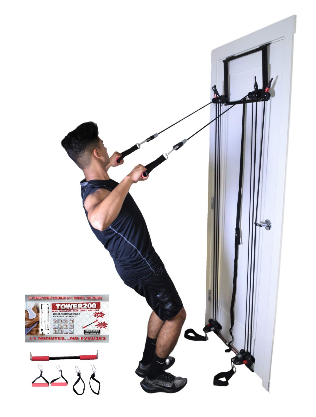 Tower 200 Complete Home Gym System - Doorway Pull Up Bar & Resistance Bands Set for Full Body Workout | Strength Training & Weight Loss Equipment for Men & Women | Perfect for Home Fitness, Body Building & Anti-Aging Exercises