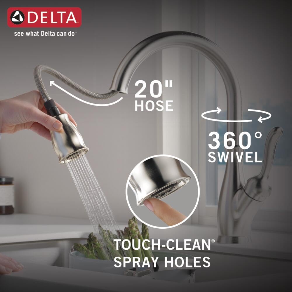 Delta Faucet Leland Brushed Nickel Kitchen Faucet with Pull Down Sprayer - Magnetic Docking Spray Head & SpotShield Stainless Finish - Perfect for Modern Kitchens & Easy Dishwashing (Model 9178-SP-DST)